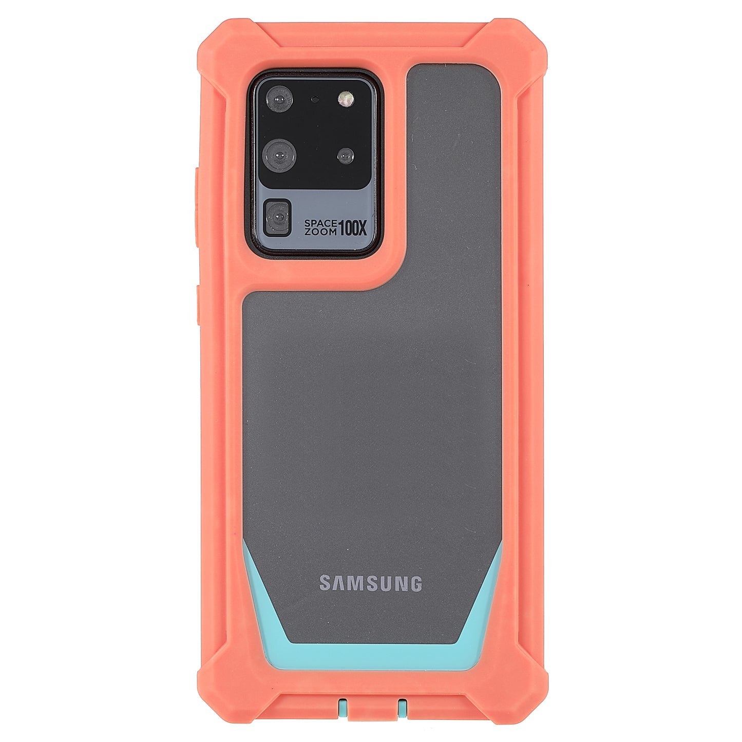 For Samsung Galaxy S20 Ultra Precise Cutout Anti-drop Soft TPU Frame + Durable Acrylic Back Detachable 2-in-1 Phone Case - Coral Pink/Bluish Green