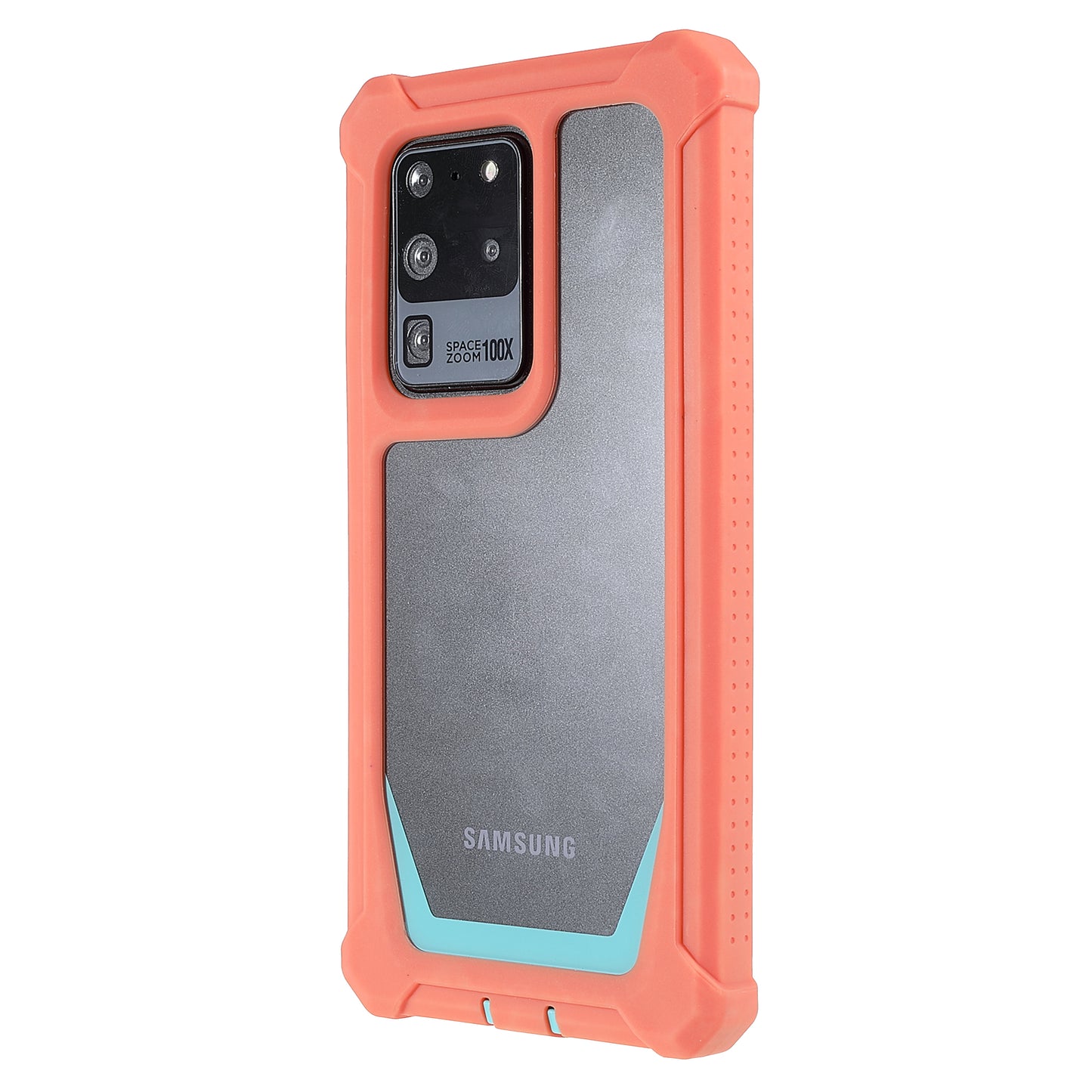 For Samsung Galaxy S20 Ultra Precise Cutout Anti-drop Soft TPU Frame + Durable Acrylic Back Detachable 2-in-1 Phone Case - Coral Pink/Bluish Green