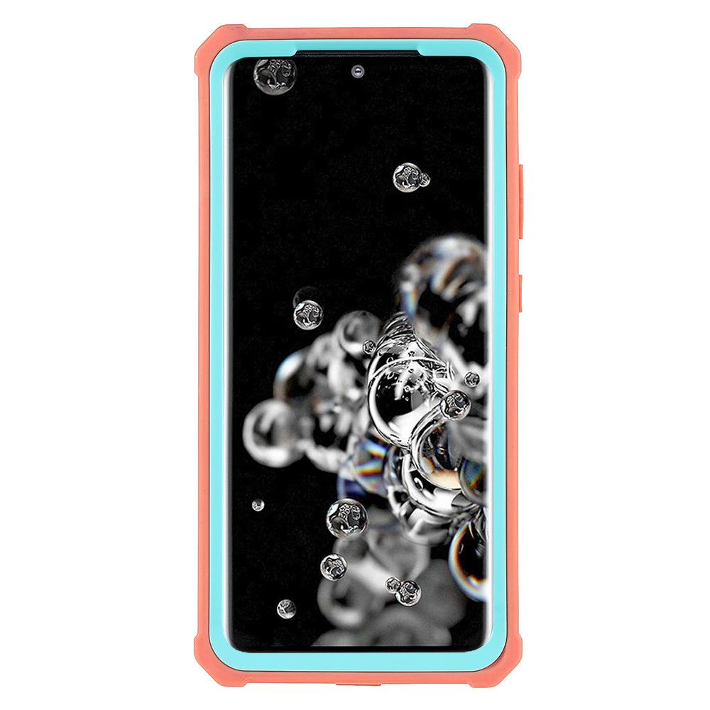 For Samsung Galaxy S20 Ultra Precise Cutout Anti-drop Soft TPU Frame + Durable Acrylic Back Detachable 2-in-1 Phone Case - Coral Pink/Bluish Green