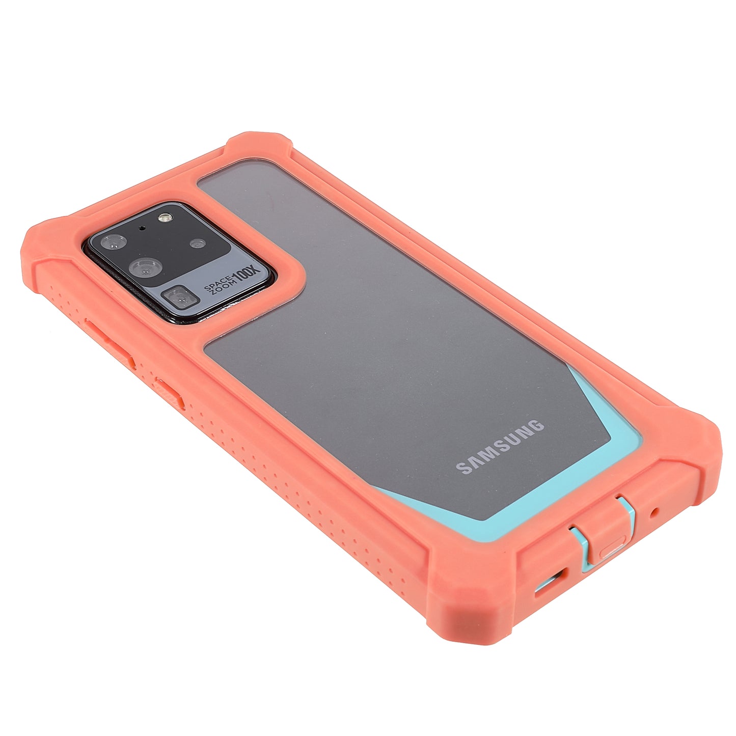 For Samsung Galaxy S20 Ultra Precise Cutout Anti-drop Soft TPU Frame + Durable Acrylic Back Detachable 2-in-1 Phone Case - Coral Pink/Bluish Green