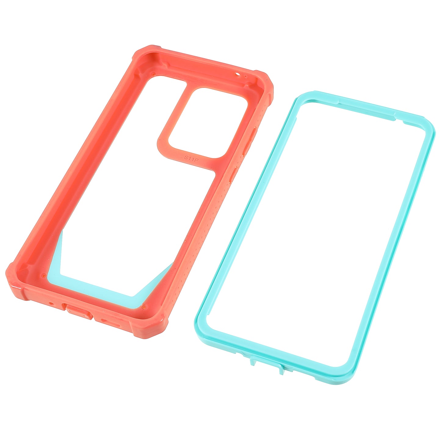 For Samsung Galaxy S20 Ultra Precise Cutout Anti-drop Soft TPU Frame + Durable Acrylic Back Detachable 2-in-1 Phone Case - Coral Pink/Bluish Green