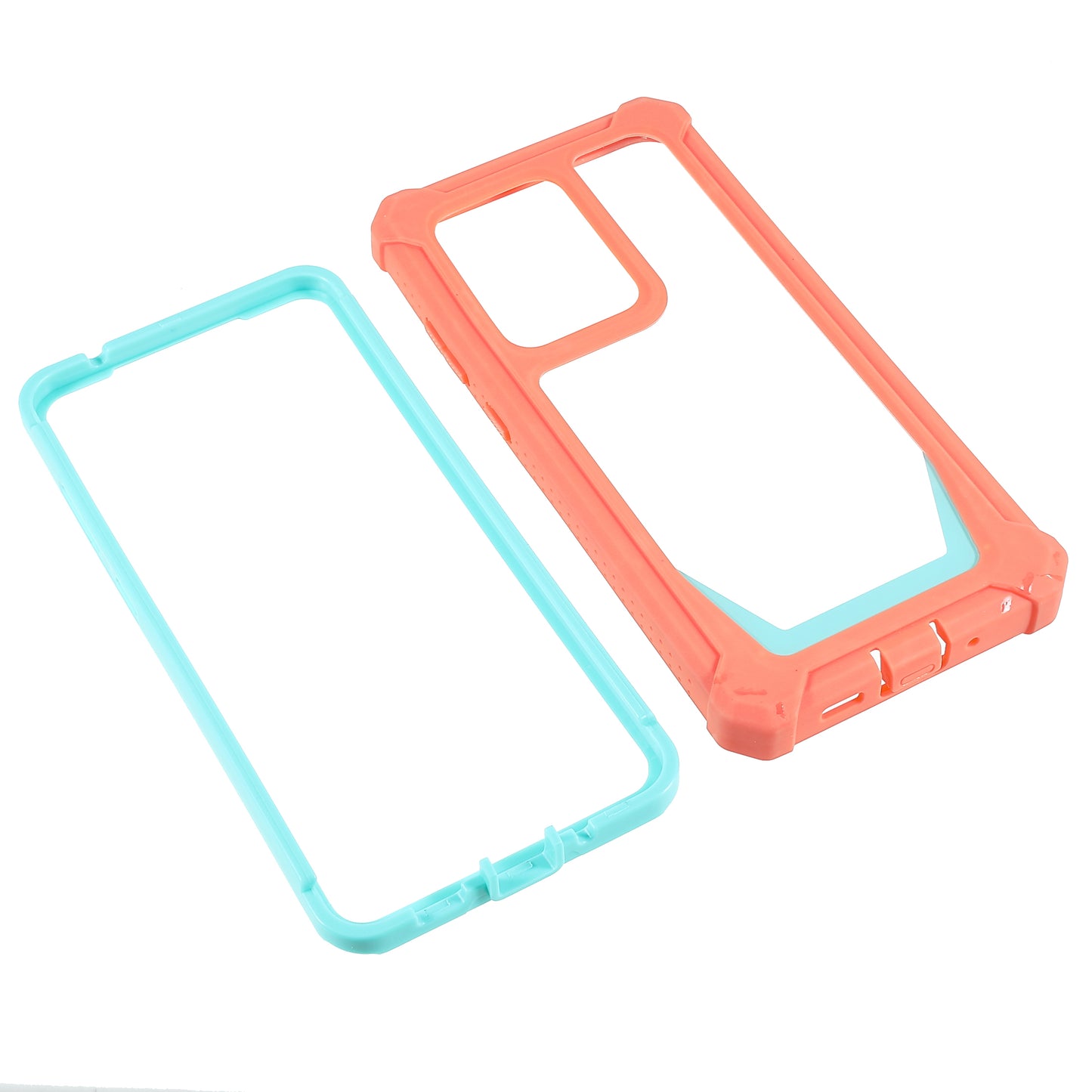 For Samsung Galaxy S20 Ultra Precise Cutout Anti-drop Soft TPU Frame + Durable Acrylic Back Detachable 2-in-1 Phone Case - Coral Pink/Bluish Green