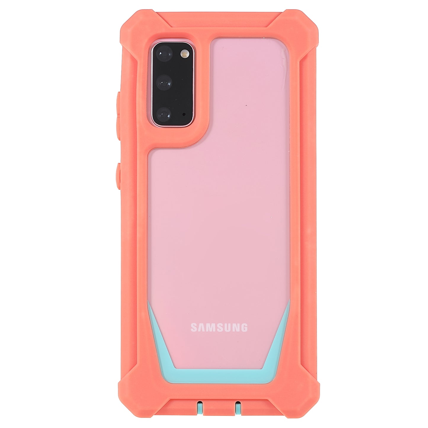 For Samsung Galaxy S20 4G/S20 5G Precise Cutout Shockproof Anti-drop Soft TPU Frame + Acrylic Back Detachable 2-in-1 Mobile Phone Case - Coral Pink/Bluish Green