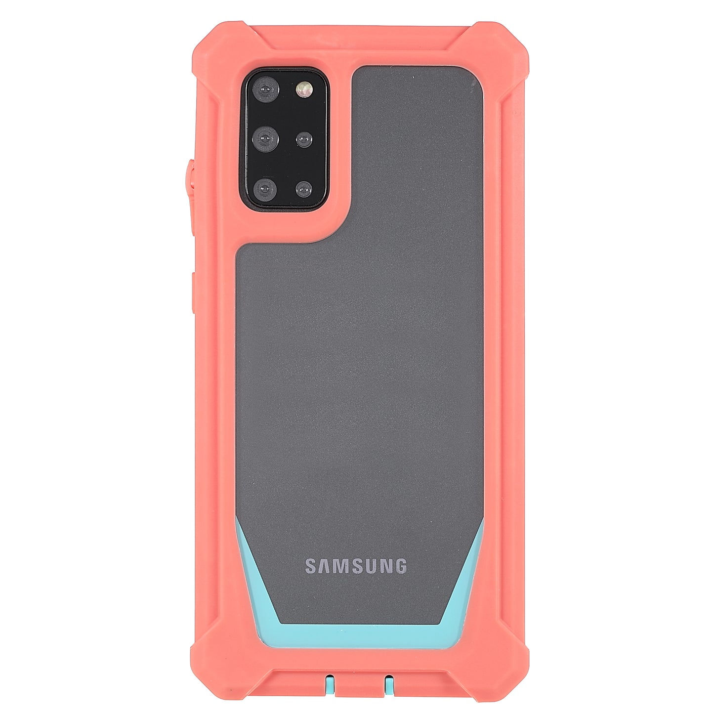 For Samsung Galaxy S20 Plus 4G/5G Shockproof Anti-fall Precise Cutout Soft TPU Frame + Acrylic Back Detachable 2-in-1 Cell Phone Case - Coral Pink/Bluish Green