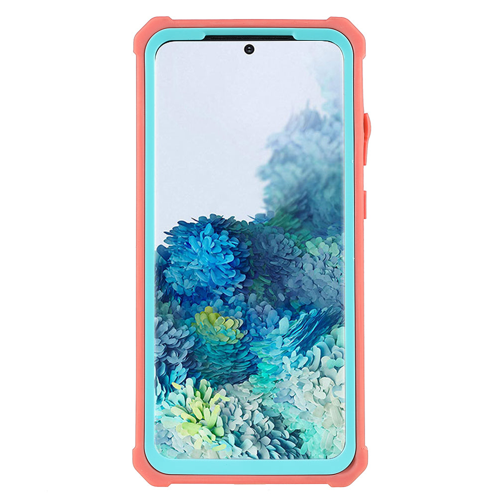 For Samsung Galaxy S20 Plus 4G/5G Shockproof Anti-fall Precise Cutout Soft TPU Frame + Acrylic Back Detachable 2-in-1 Cell Phone Case - Coral Pink/Bluish Green