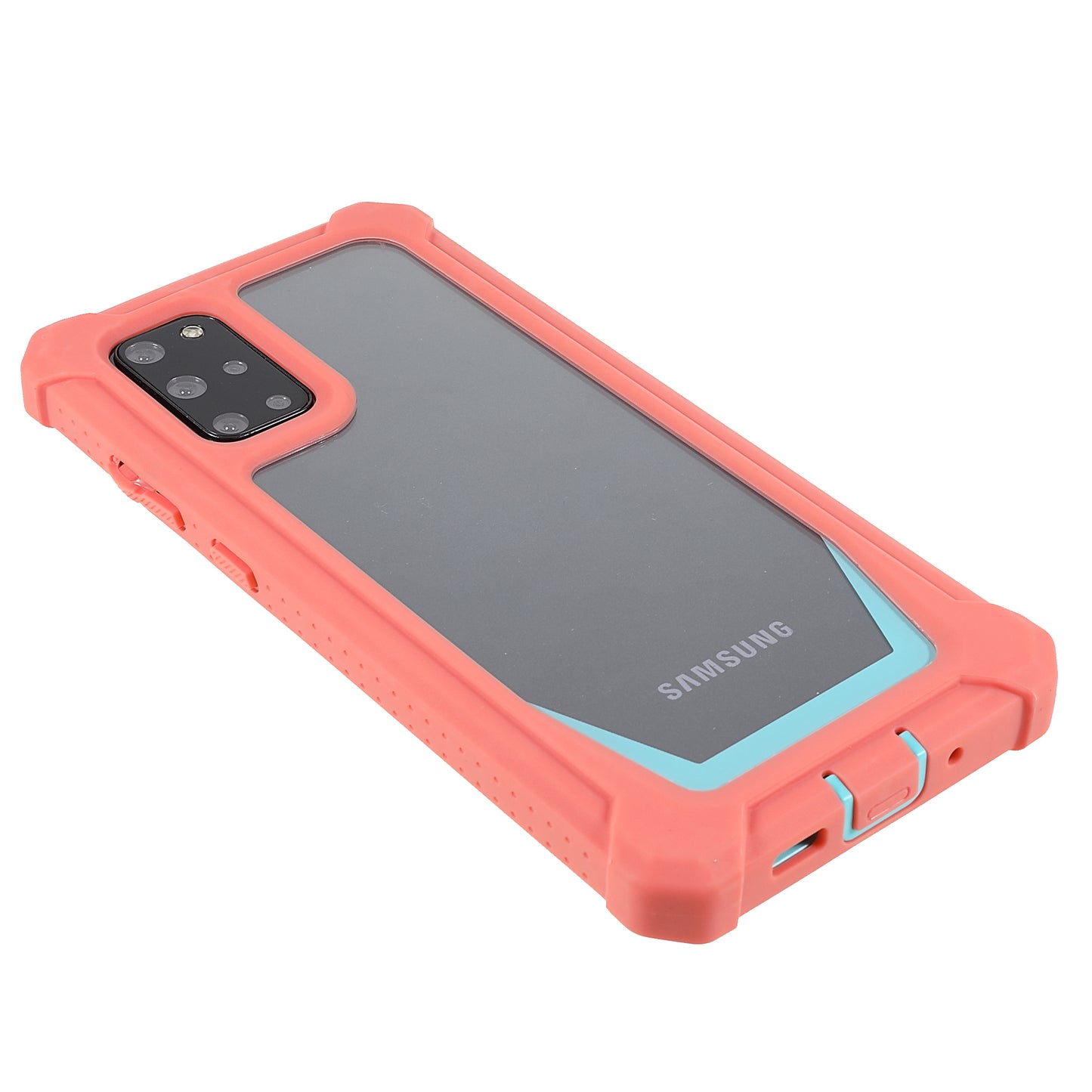 For Samsung Galaxy S20 Plus 4G/5G Shockproof Anti-fall Precise Cutout Soft TPU Frame + Acrylic Back Detachable 2-in-1 Cell Phone Case - Coral Pink/Bluish Green