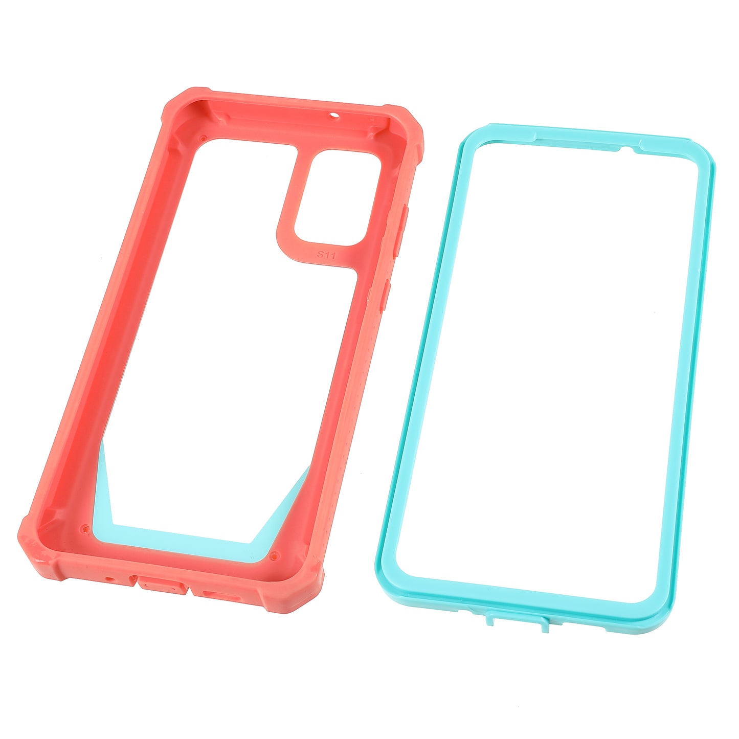 For Samsung Galaxy S20 Plus 4G/5G Shockproof Anti-fall Precise Cutout Soft TPU Frame + Acrylic Back Detachable 2-in-1 Cell Phone Case - Coral Pink/Bluish Green