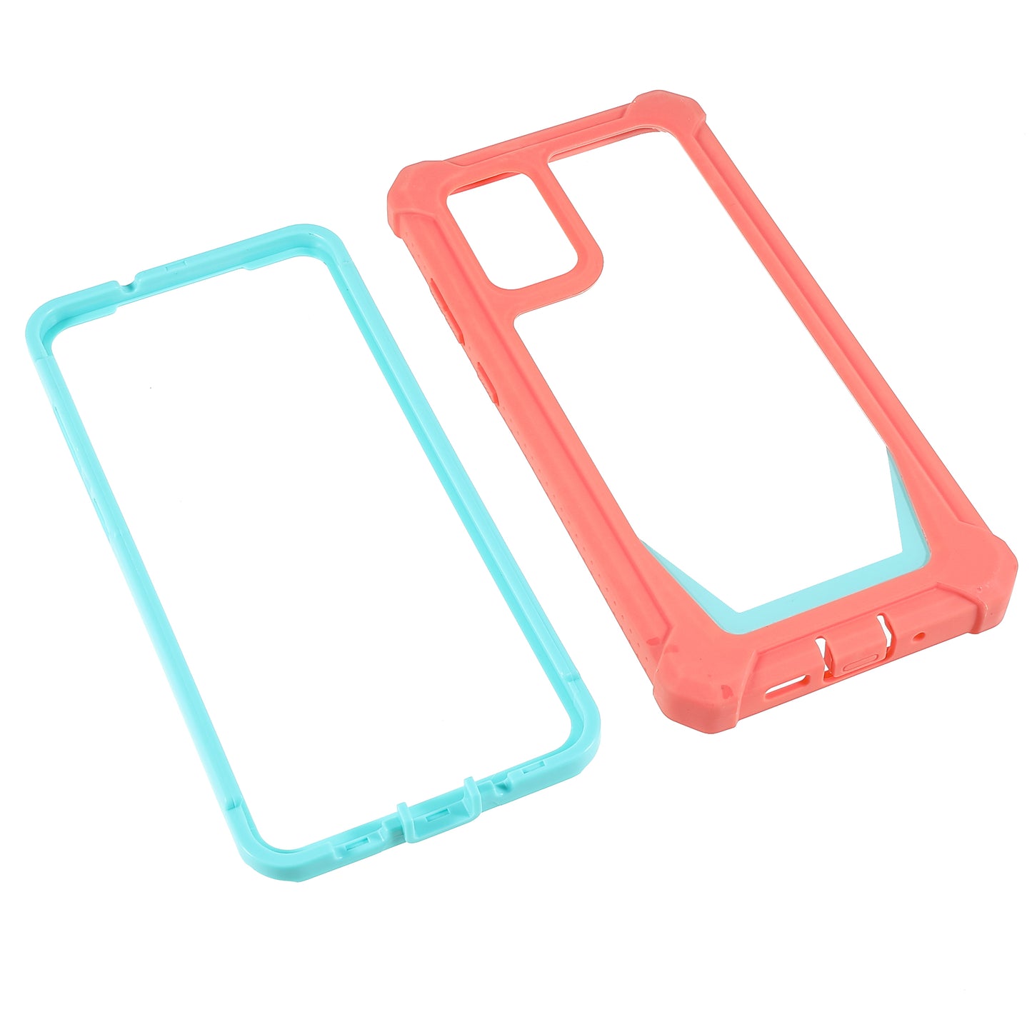For Samsung Galaxy S20 Plus 4G/5G Shockproof Anti-fall Precise Cutout Soft TPU Frame + Acrylic Back Detachable 2-in-1 Cell Phone Case - Coral Pink/Bluish Green