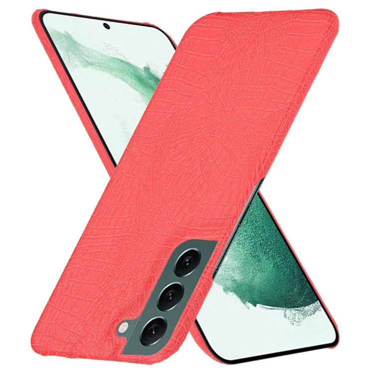 For Samsung Galaxy S22 5G Crocodile Texture PU Leather Coated PC Case Anti-scratch Protective Cover - Red