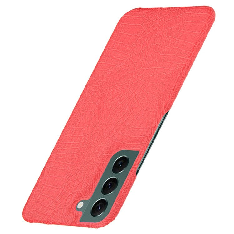 For Samsung Galaxy S22 5G Crocodile Texture PU Leather Coated PC Case Anti-scratch Protective Cover - Red