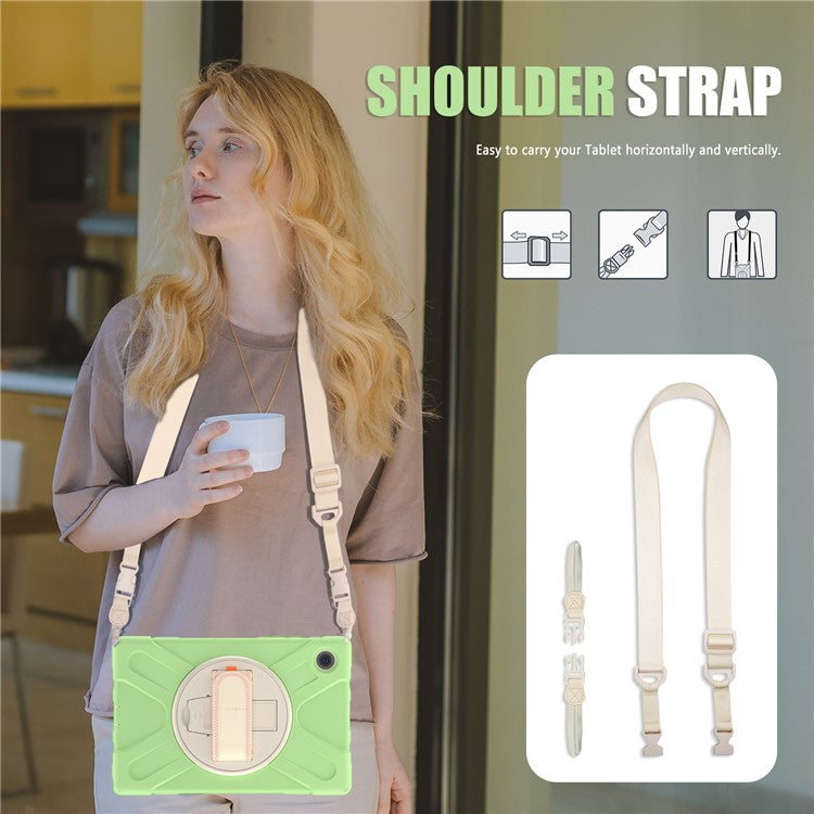 For Samsung Galaxy Tab A8 10.5 (2021) / A8 10.5 (2022) Rotary Kickstand PC + Silicone Tablet Case Hand Strap Protective Cover with Shoulder Strap - Matcha Green