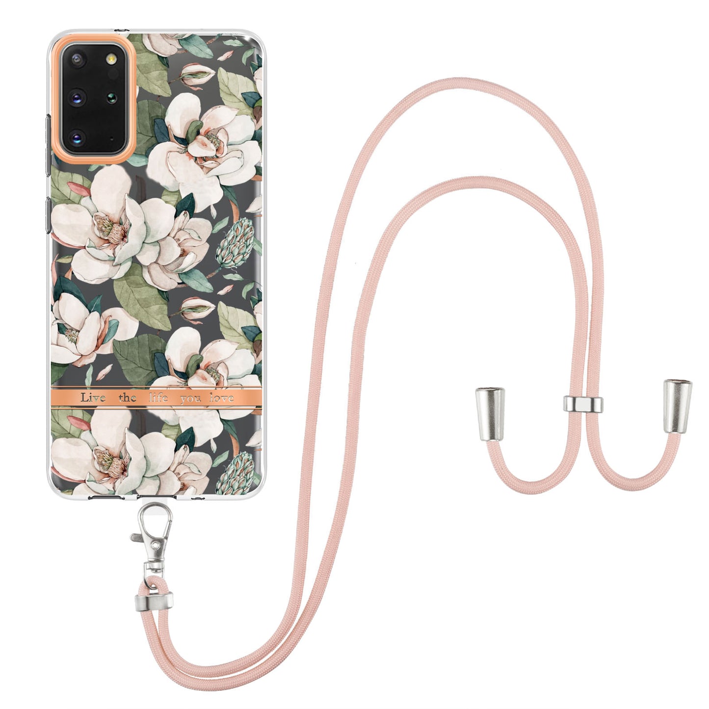 For Samsung Galaxy S20 Plus 4G/5G YB IMD-9 Series IMD IML Electroplating TPU Phone Case Flower Pattern Cover with Lanyard - HC001 Green Gardenia