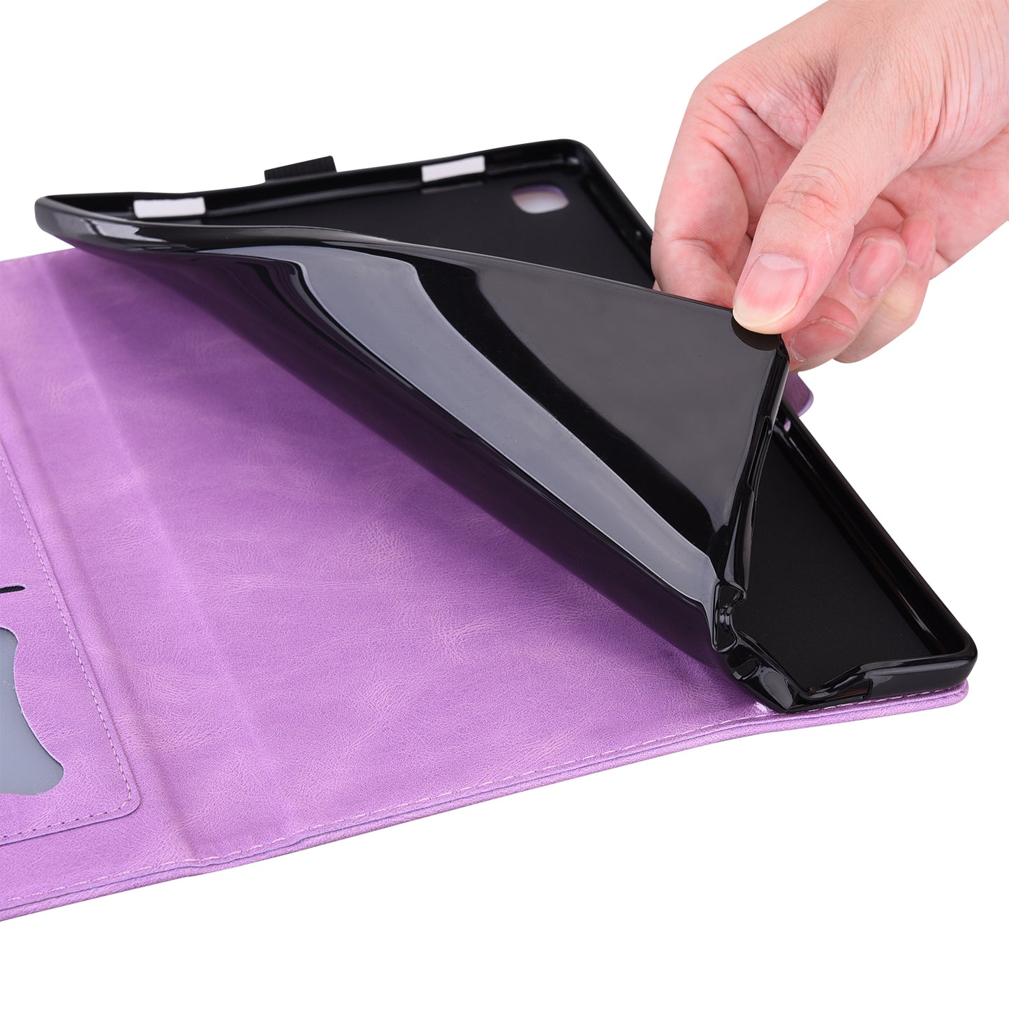 For Samsung Galaxy Tab S9 FE / S9 / S8 / S7 PU Leather Imprinted Butterfly Flip Tablet Case Card Slots Stand with Pen Holder - Purple