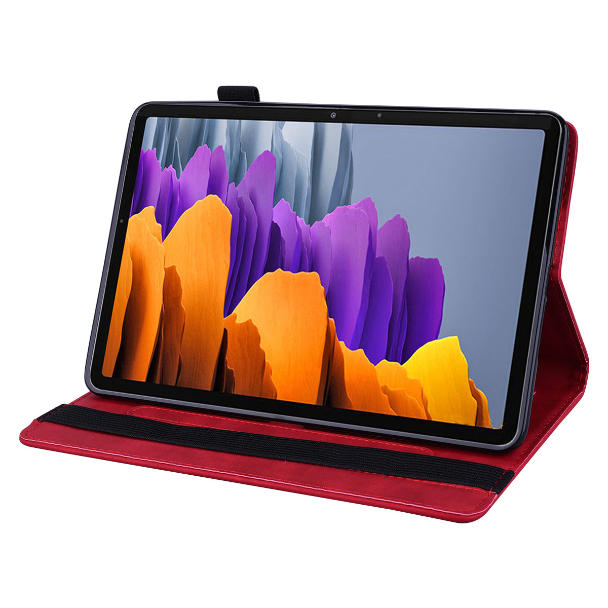 For Samsung Galaxy Tab S9 FE / S9 / S8 / S7 Flower Pattern Imprinting Leather Tablet Stand Cover Shell with Pen Holder Strap - Red