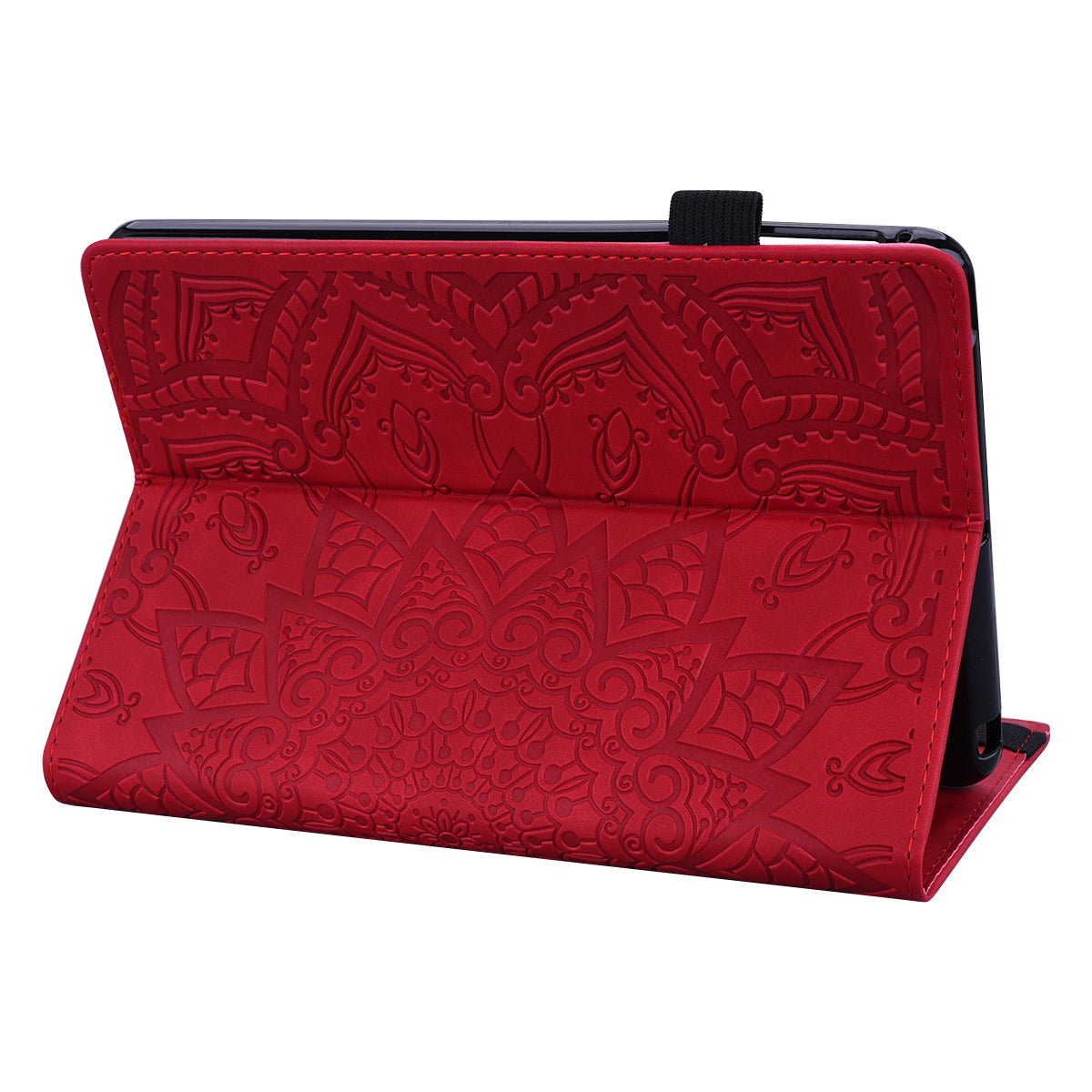 For Samsung Galaxy Tab S9 FE / S9 / S8 / S7 Flower Pattern Imprinting Leather Tablet Stand Cover Shell with Pen Holder Strap - Red