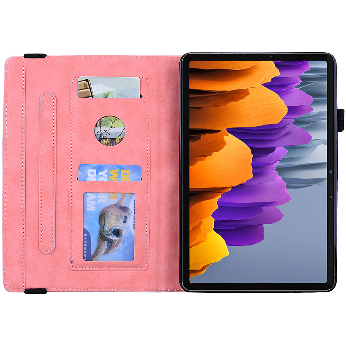 For Samsung Galaxy Tab S9 FE / S9 / S8 / S7 Flower Pattern Imprinting Leather Tablet Stand Cover Shell with Pen Holder Strap - Pink