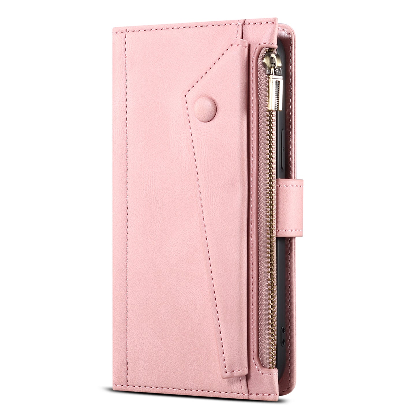 ESEBLE For Samsung Galaxy S20 FE 5G Anti-scratch Cell Phone Cover Zipper Pocket Wallet Stand Shockproof Phone Case Bag with Wrist Strap - Pink