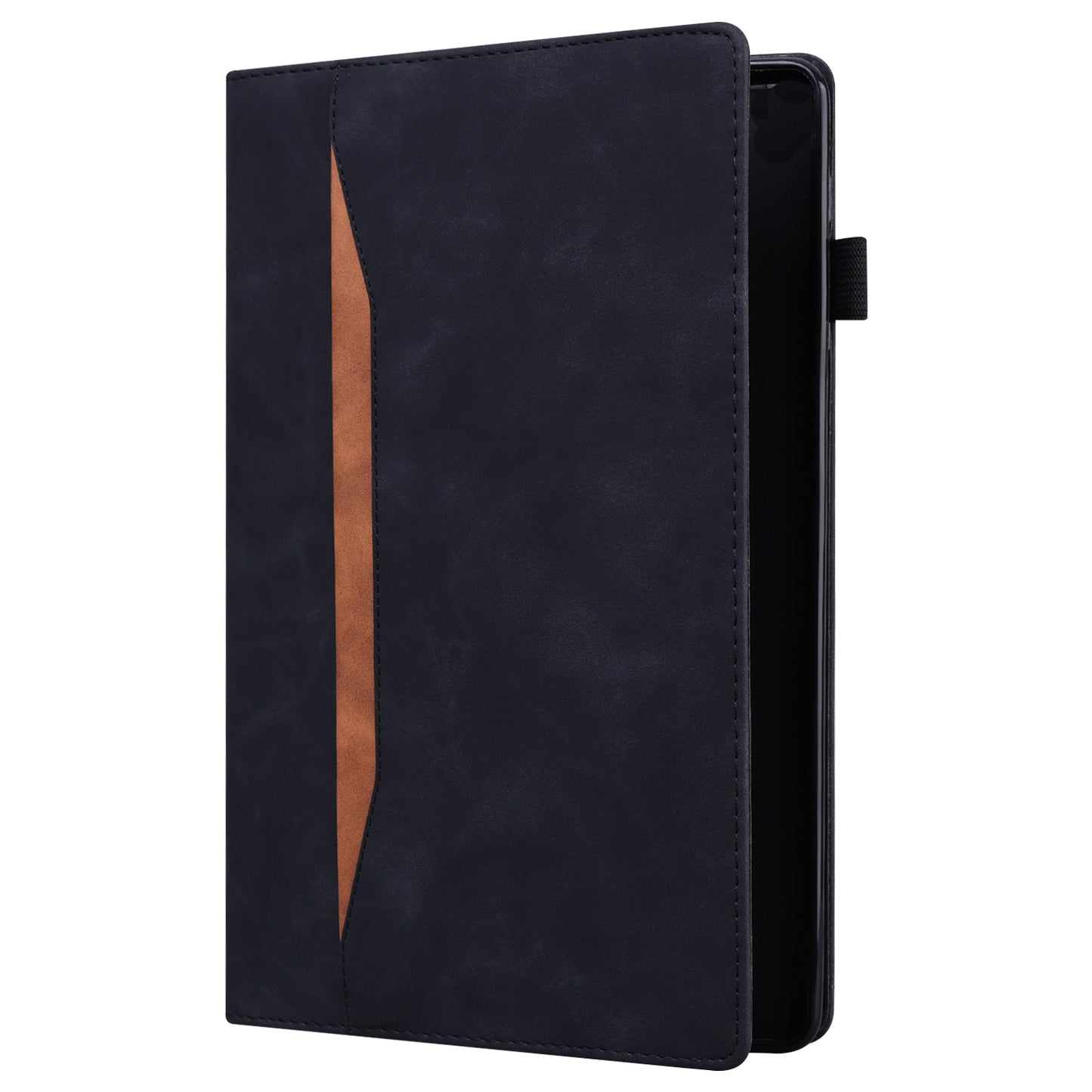 For Samsung Galaxy Tab S9 FE / S9 / S8 / S7 PU Leather Business Wallet Protective Case Stand Shockproof Cover with Pencil Holder - Black