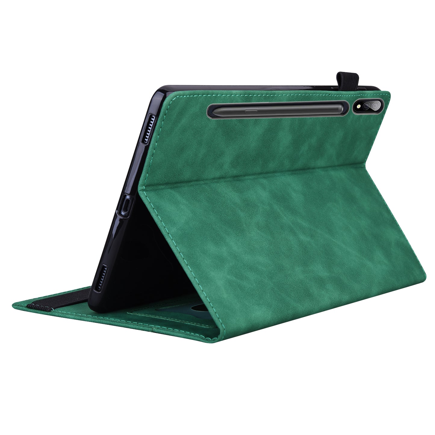 For Samsung Galaxy Tab S9 FE / S9 / S8 / S7 PU Leather Business Wallet Protective Case Stand Shockproof Cover with Pencil Holder - Green