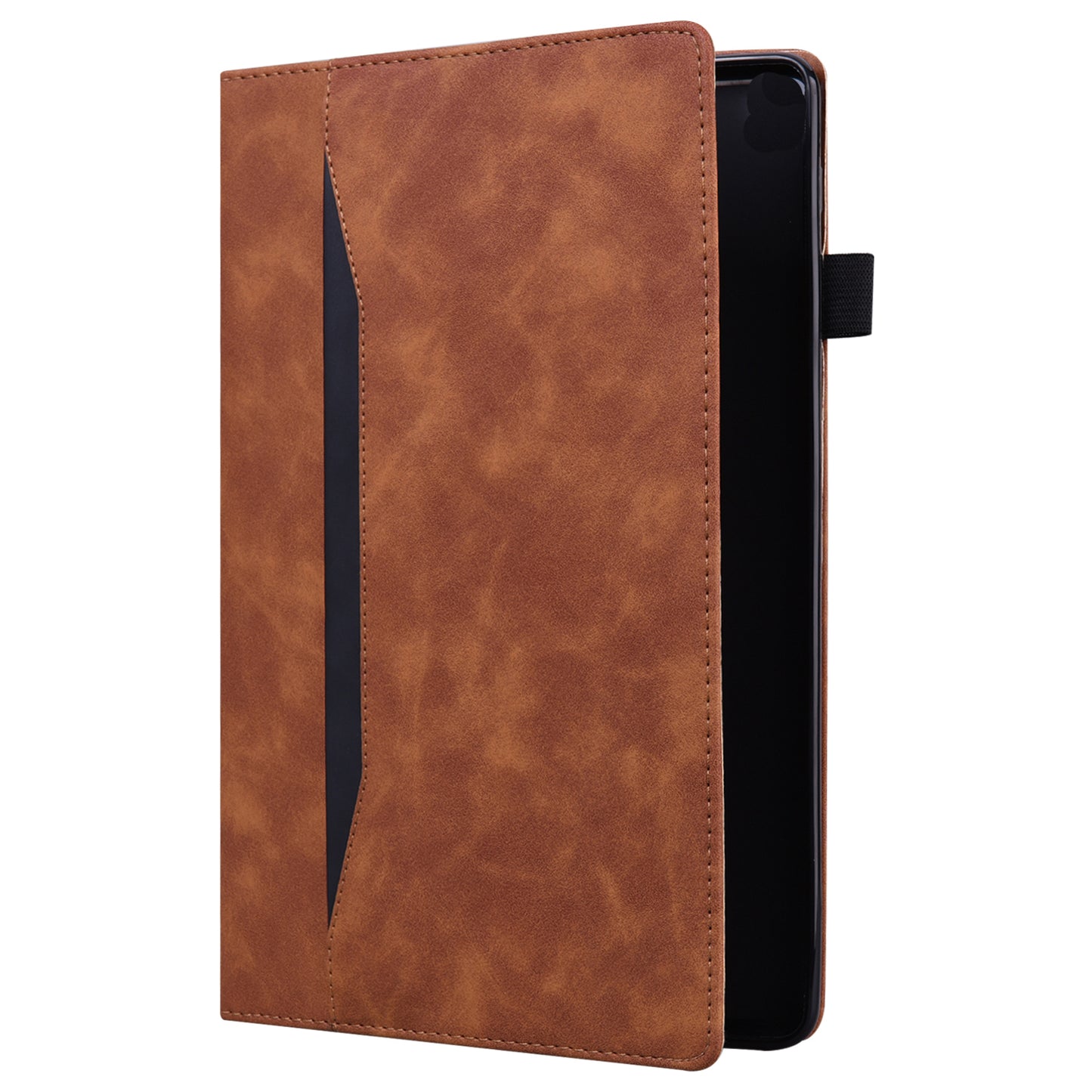 For Samsung Galaxy Tab S9 FE / S9 / S8 / S7 PU Leather Business Wallet Protective Case Stand Shockproof Cover with Pencil Holder - Brown