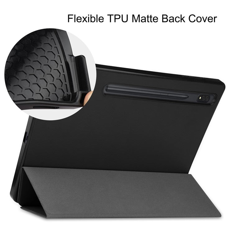 For Samsung Galaxy Tab S8+ Anti-scratch Shockproof TPU+PU Leather Trifold Stand Auto Sleep/Wake Design Tablet Cover with Pencil Holder - Black