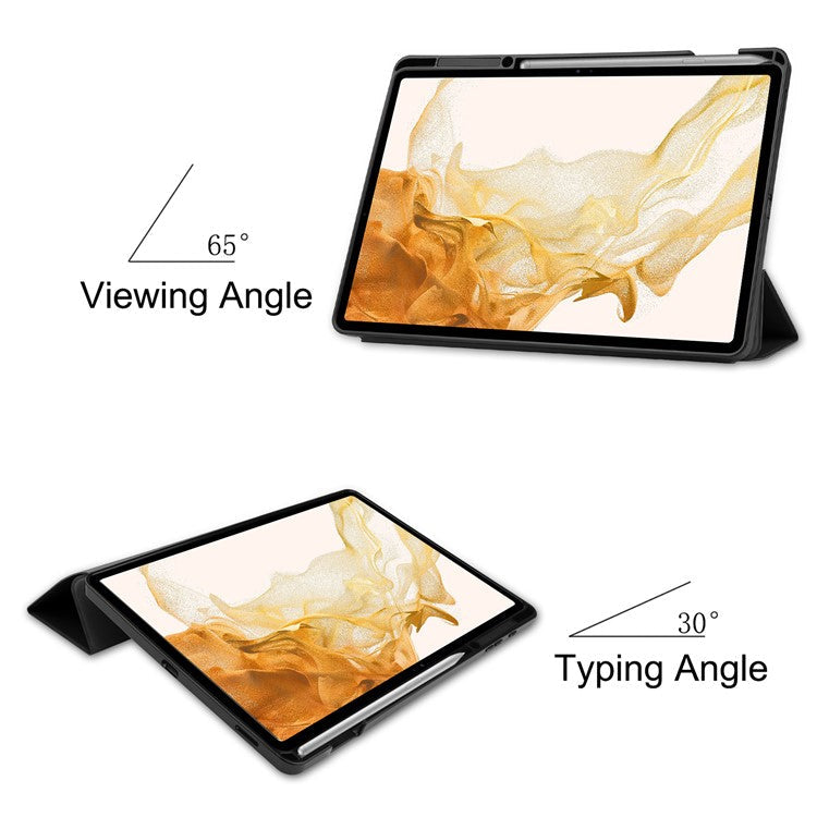For Samsung Galaxy Tab S8+ Anti-scratch Shockproof TPU+PU Leather Trifold Stand Auto Sleep/Wake Design Tablet Cover with Pencil Holder - Black