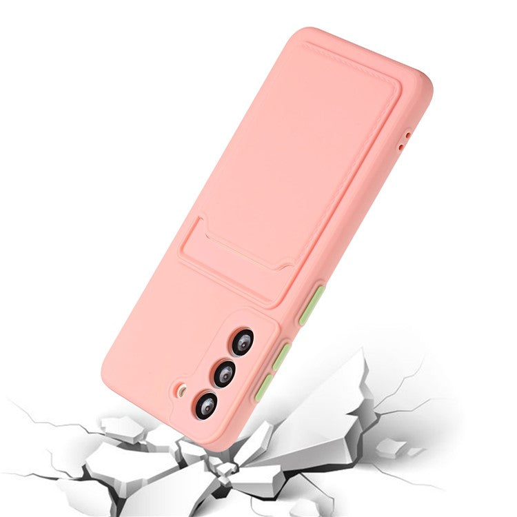 For Samsung Galaxy S22+ 5G Card Holder Slot Flexible TPU Soft Skin Protective Phone Case Cover - Pink