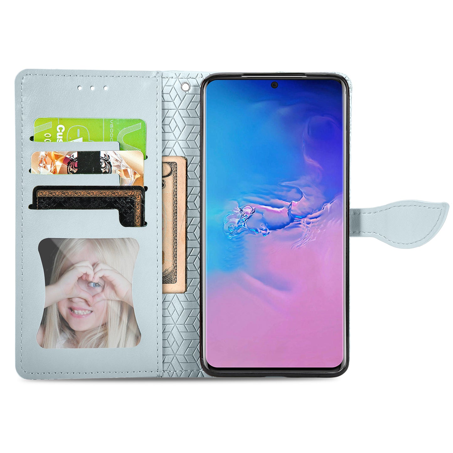For Samsung Galaxy S20 Ultra Flip Phone Case Imprinted Dream Wings Pattern TPU+PU Leather Folio Stand Function Wallet Phone Cover with Strap - Grey