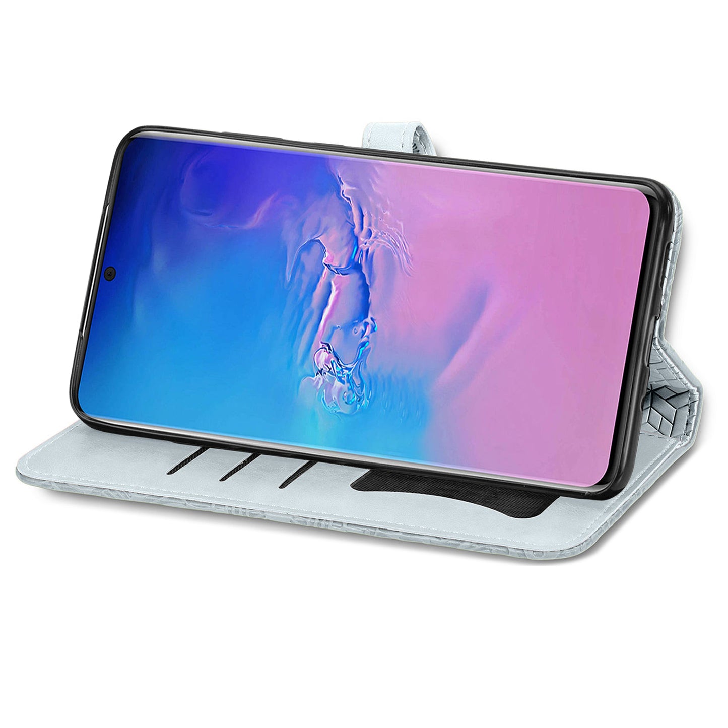 For Samsung Galaxy S20 Ultra Flip Phone Case Imprinted Dream Wings Pattern TPU+PU Leather Folio Stand Function Wallet Phone Cover with Strap - Grey