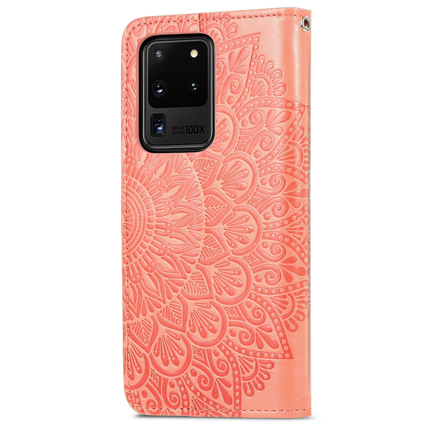 For Samsung Galaxy S20 Ultra Flip Phone Case Imprinted Dream Wings Pattern TPU+PU Leather Folio Stand Function Wallet Phone Cover with Strap - Orange