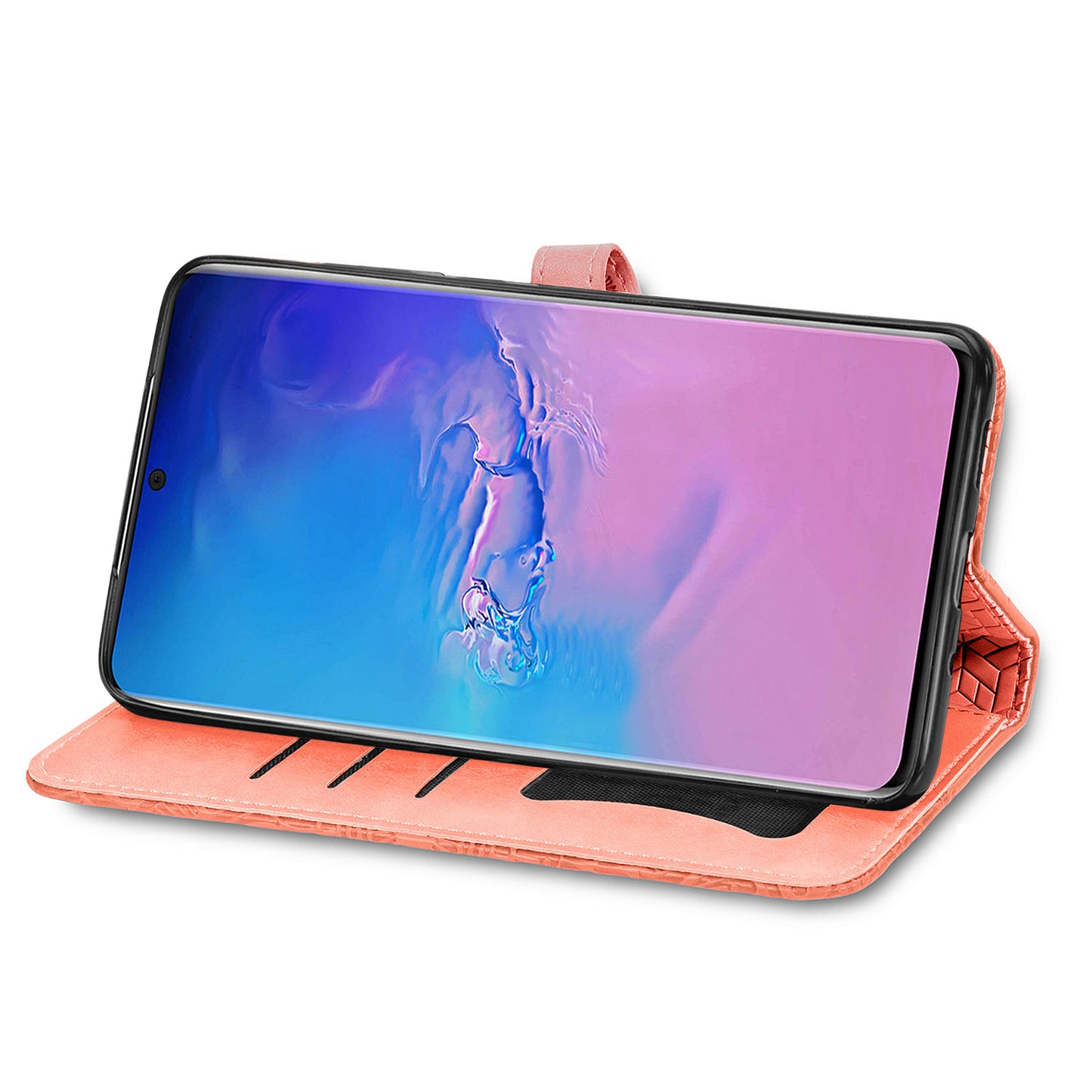For Samsung Galaxy S20 Ultra Flip Phone Case Imprinted Dream Wings Pattern TPU+PU Leather Folio Stand Function Wallet Phone Cover with Strap - Orange
