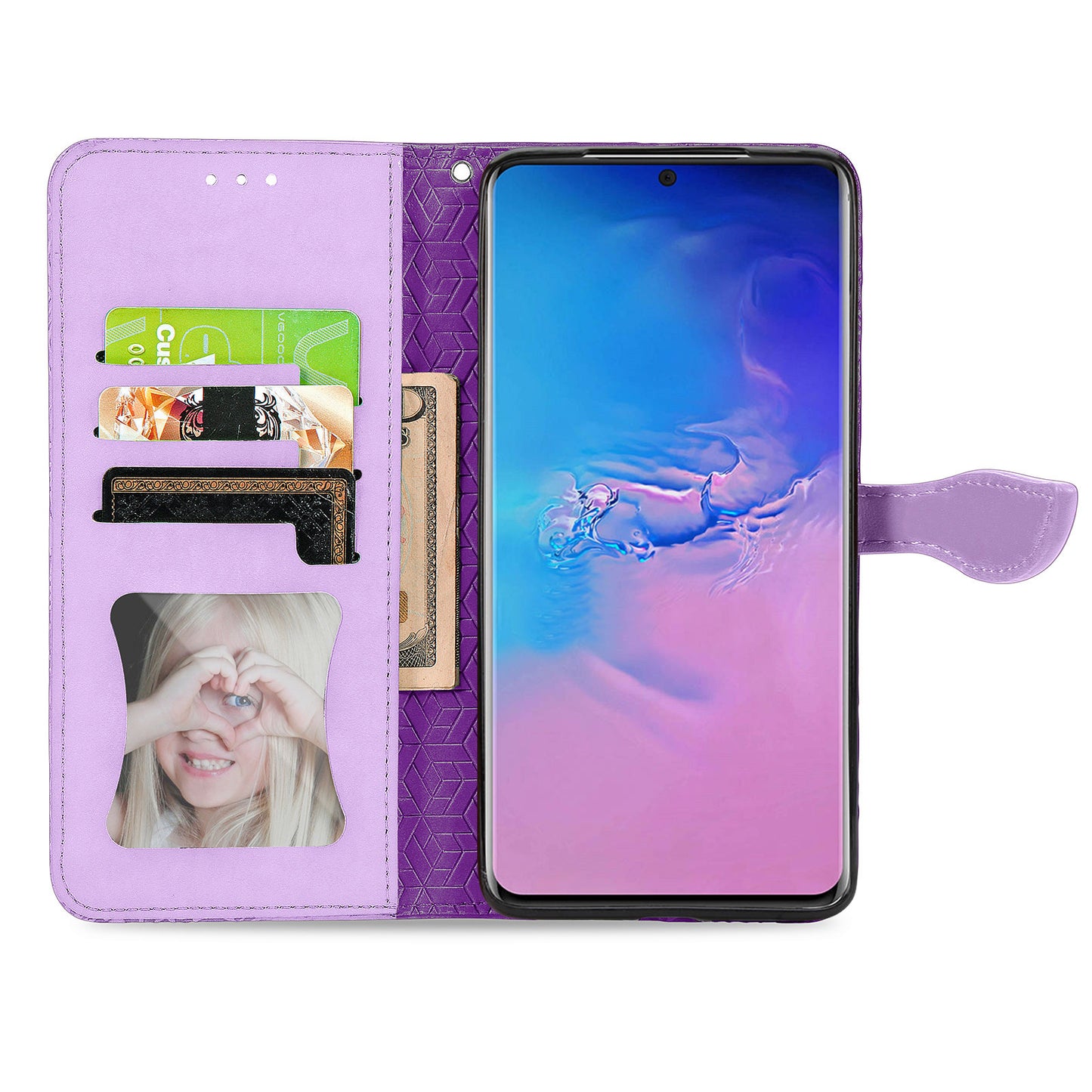 For Samsung Galaxy S20 Ultra Flip Phone Case Imprinted Dream Wings Pattern TPU+PU Leather Folio Stand Function Wallet Phone Cover with Strap - Purple