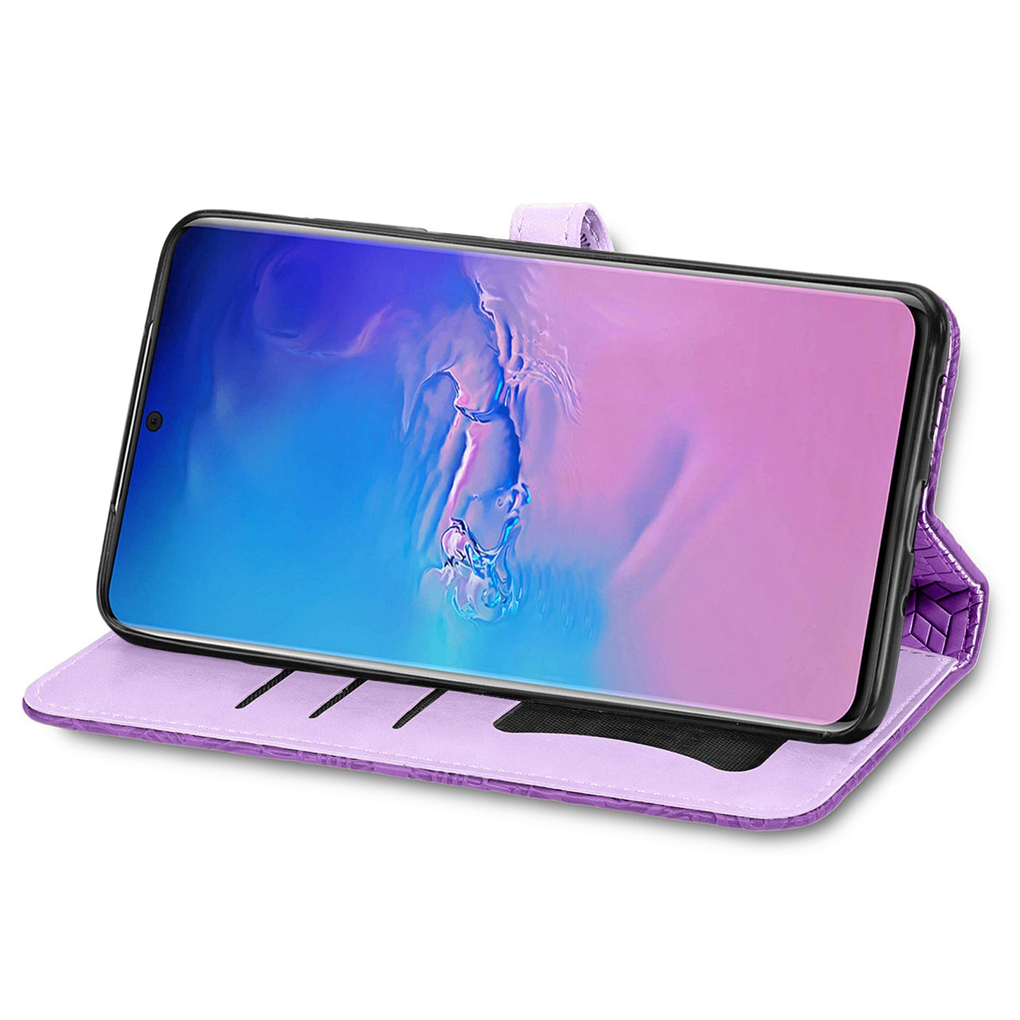 For Samsung Galaxy S20 Ultra Flip Phone Case Imprinted Dream Wings Pattern TPU+PU Leather Folio Stand Function Wallet Phone Cover with Strap - Purple