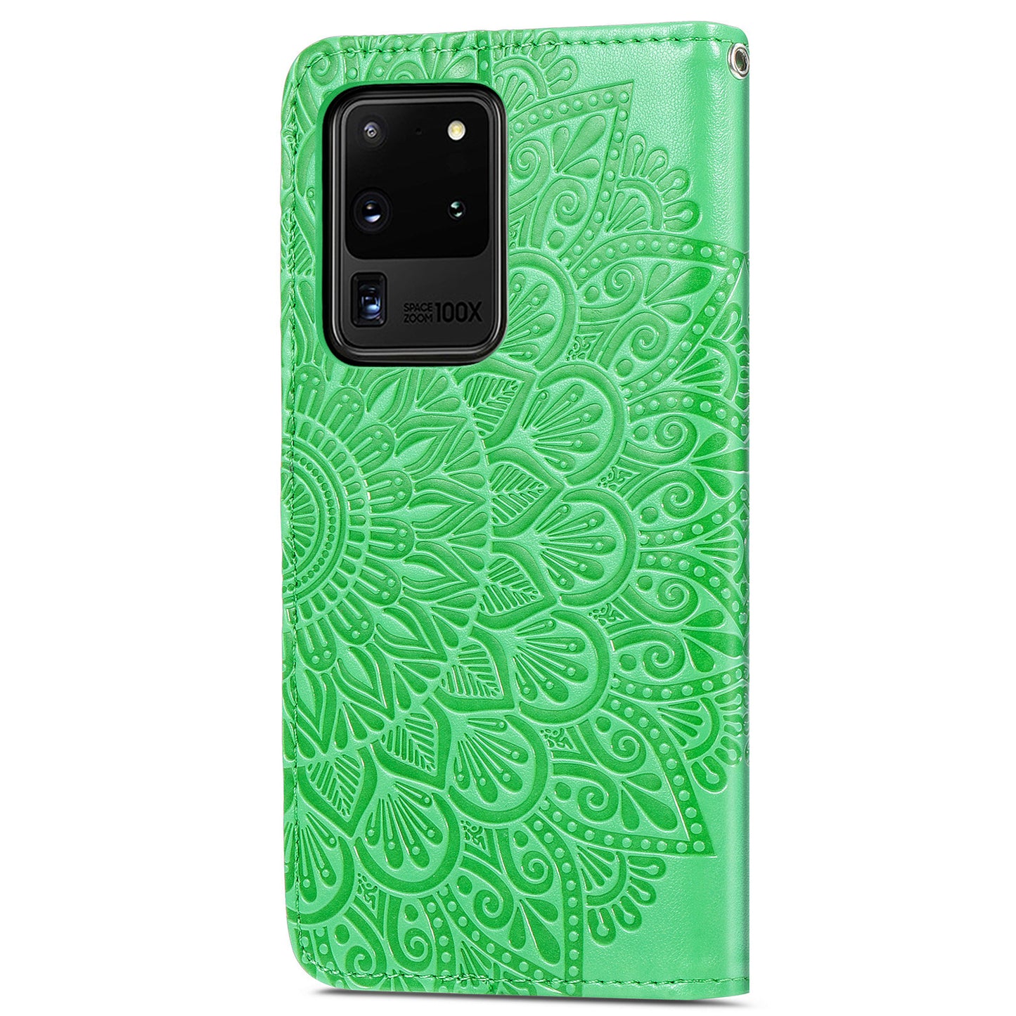 For Samsung Galaxy S20 Ultra Flip Phone Case Imprinted Dream Wings Pattern TPU+PU Leather Folio Stand Function Wallet Phone Cover with Strap - Green