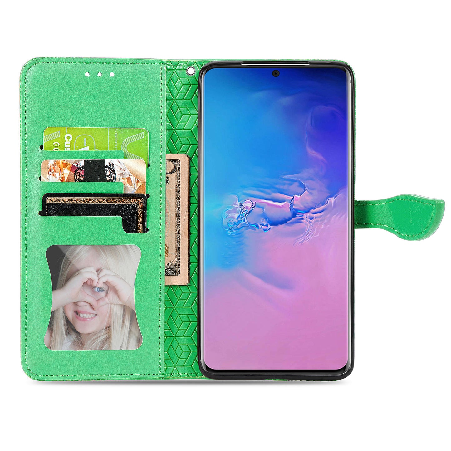 For Samsung Galaxy S20 Ultra Flip Phone Case Imprinted Dream Wings Pattern TPU+PU Leather Folio Stand Function Wallet Phone Cover with Strap - Green