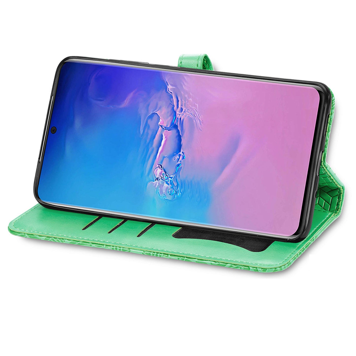 For Samsung Galaxy S20 Ultra Flip Phone Case Imprinted Dream Wings Pattern TPU+PU Leather Folio Stand Function Wallet Phone Cover with Strap - Green