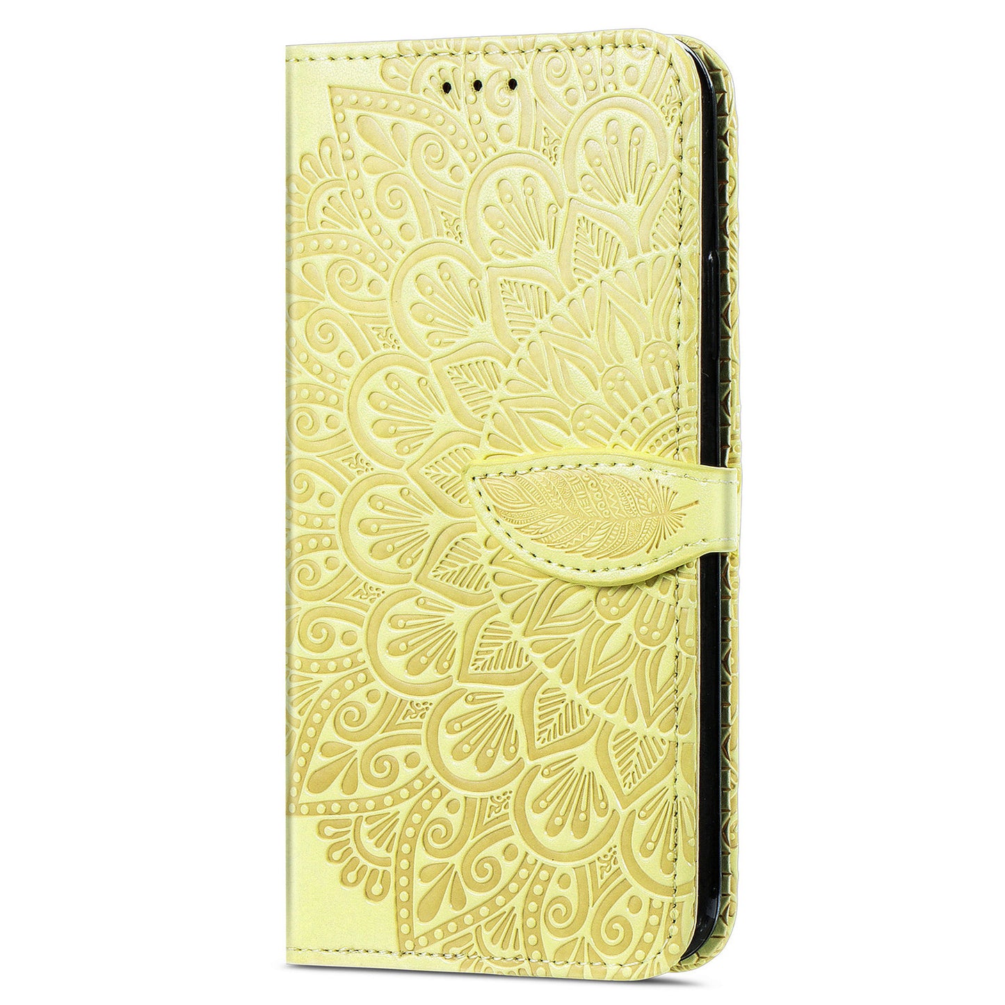 For Samsung Galaxy S20 Ultra Flip Phone Case Imprinted Dream Wings Pattern TPU+PU Leather Folio Stand Function Wallet Phone Cover with Strap - Yellow