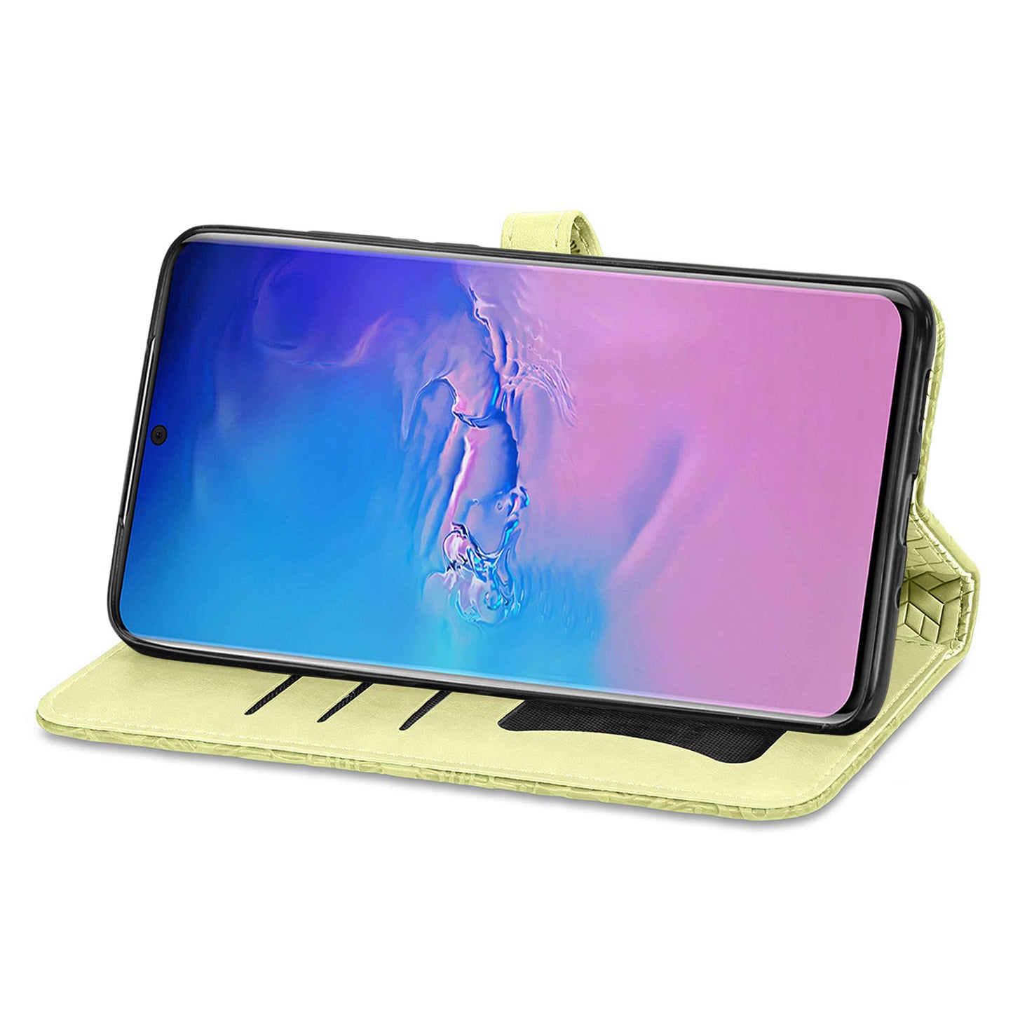 For Samsung Galaxy S20 Ultra Flip Phone Case Imprinted Dream Wings Pattern TPU+PU Leather Folio Stand Function Wallet Phone Cover with Strap - Yellow