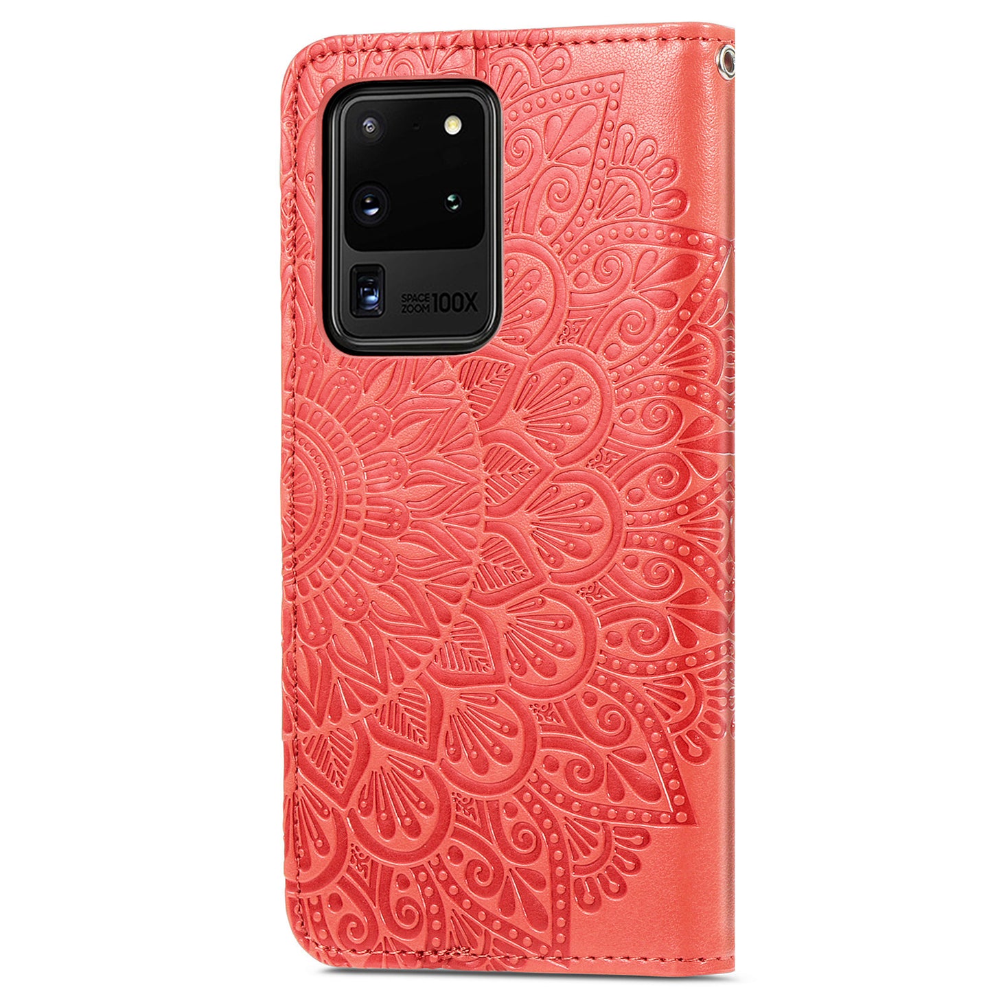 For Samsung Galaxy S20 Ultra Flip Phone Case Imprinted Dream Wings Pattern TPU+PU Leather Folio Stand Function Wallet Phone Cover with Strap - Red