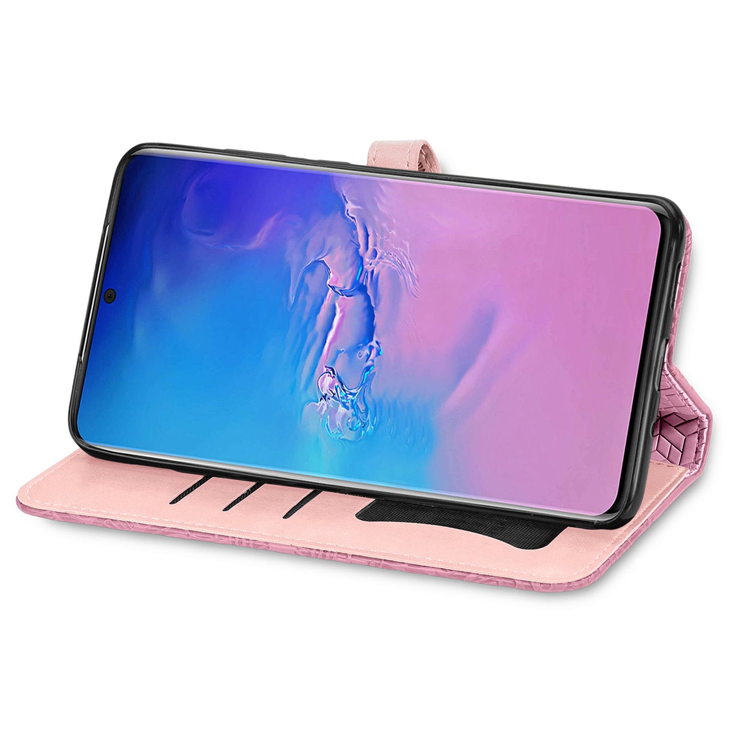 For Samsung Galaxy S20 Ultra Flip Phone Case Imprinted Dream Wings Pattern TPU+PU Leather Folio Stand Function Wallet Phone Cover with Strap - Pink