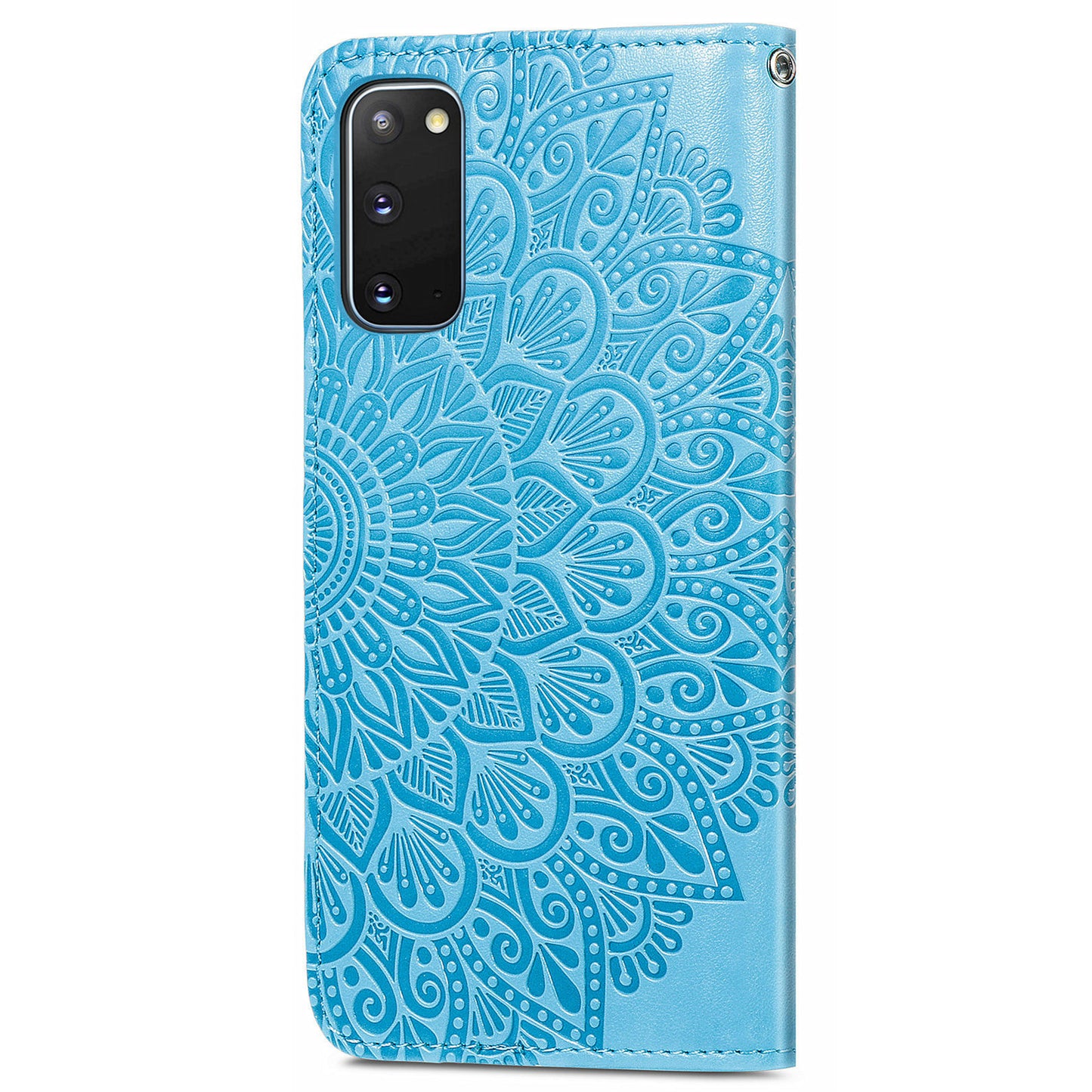 For Samsung Galaxy S20 4G/5G Smartphone Case Bag Stand Design Imprinted Dream Wings Pattern TPU+PU Leather Wallet Flip Cover with Strap - Blue