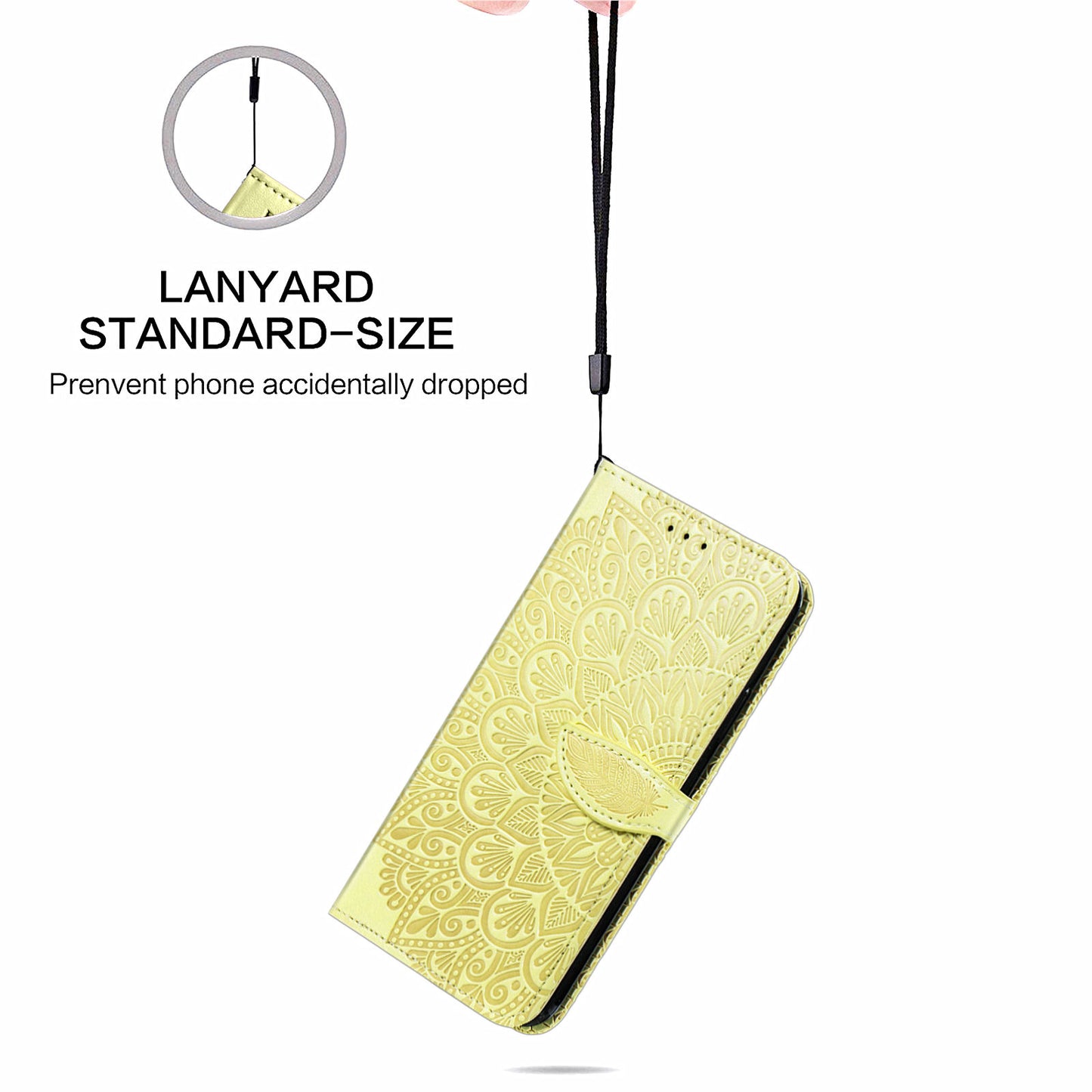 For Samsung Galaxy S20 4G/5G Smartphone Case Bag Stand Design Imprinted Dream Wings Pattern TPU+PU Leather Wallet Flip Cover with Strap - Yellow