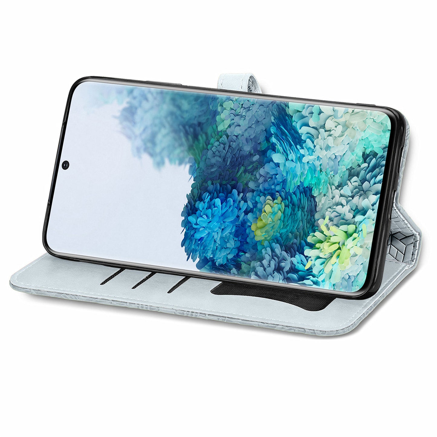 For Samsung Galaxy S20 4G/5G Smartphone Case Bag Stand Design Imprinted Dream Wings Pattern TPU+PU Leather Wallet Flip Cover with Strap - Grey