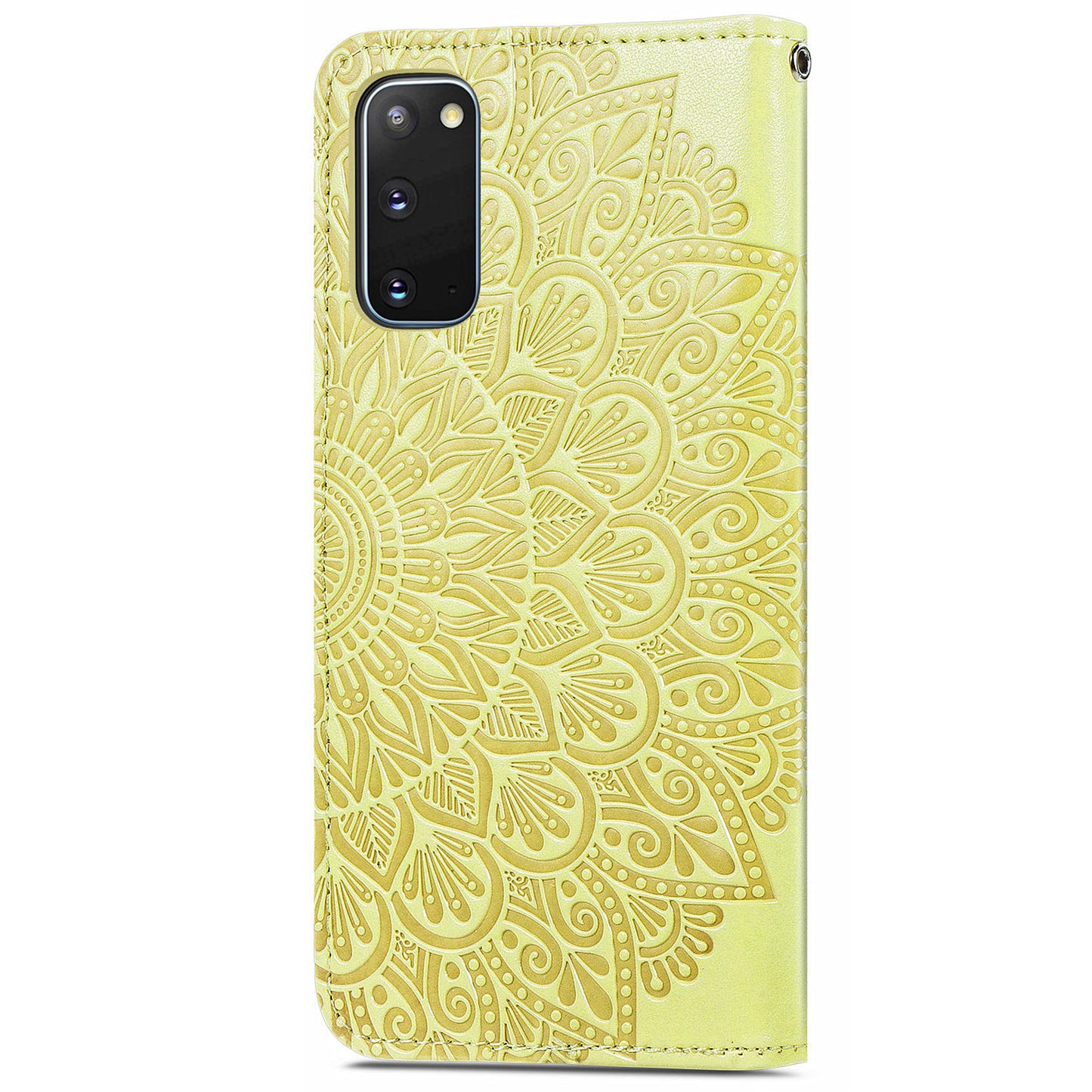 For Samsung Galaxy S20 FE 2022/S20 FE/S20 FE 5G/S20 Lite PU Leather Cell Phone Case Imprinted Dream Wings Pattern Shockproof Stand Wallet Cover with Strap - Yellow