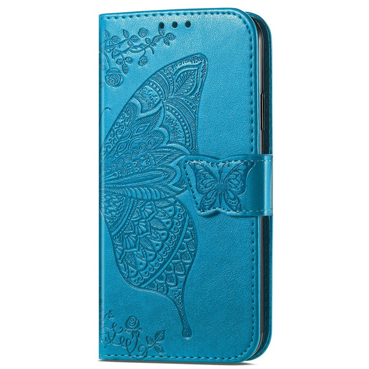 Imprinting Butterfly Flower Leather Case for Samsung Galaxy A33 5G, Wallet Viewing Stand Phone Cover - Blue