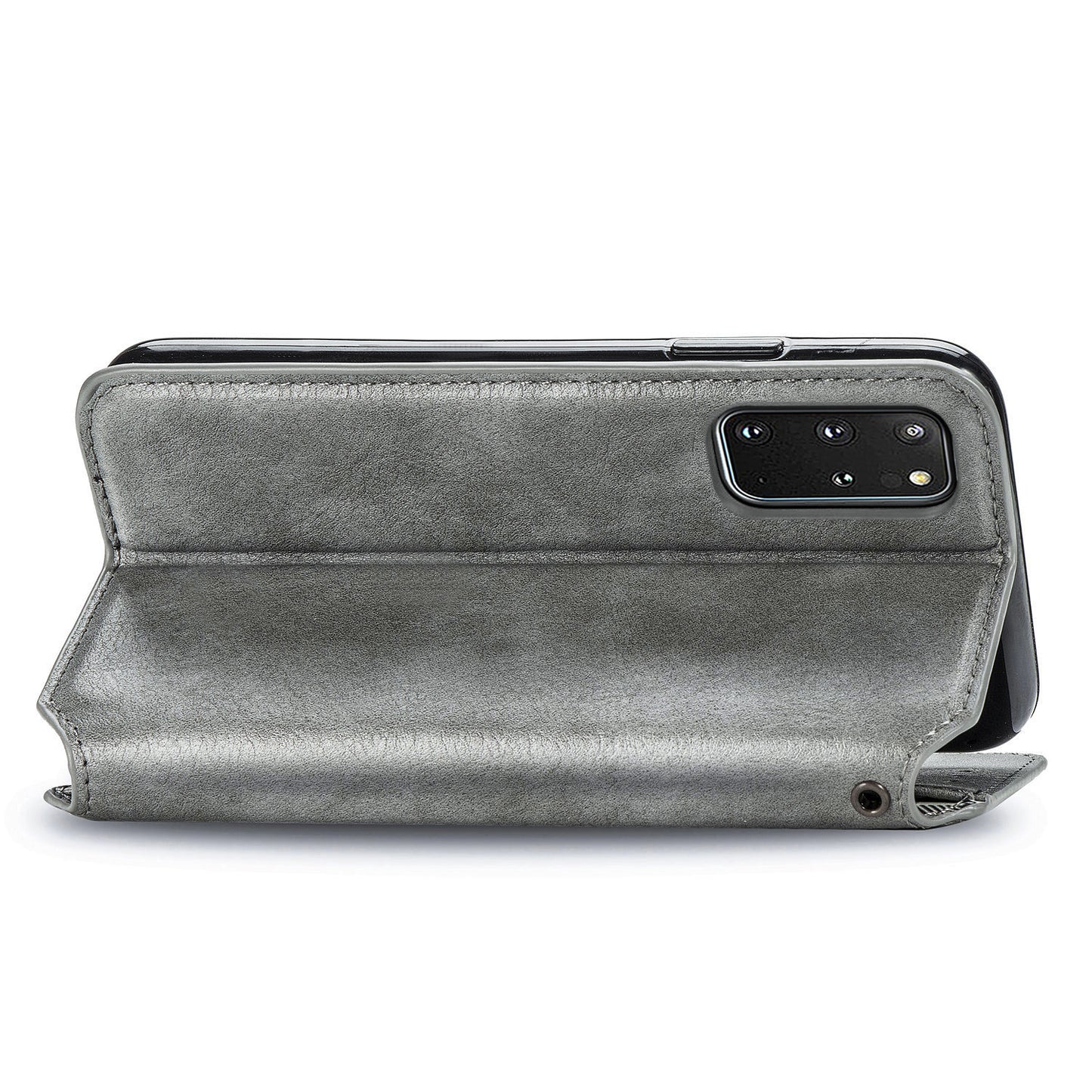 Auto-Absorbed PU Leather Case for Samsung Galaxy S20 Plus/S20 Plus 5G, Rhombus Imprinting Wallet Stand Design Phone Accessory - Grey