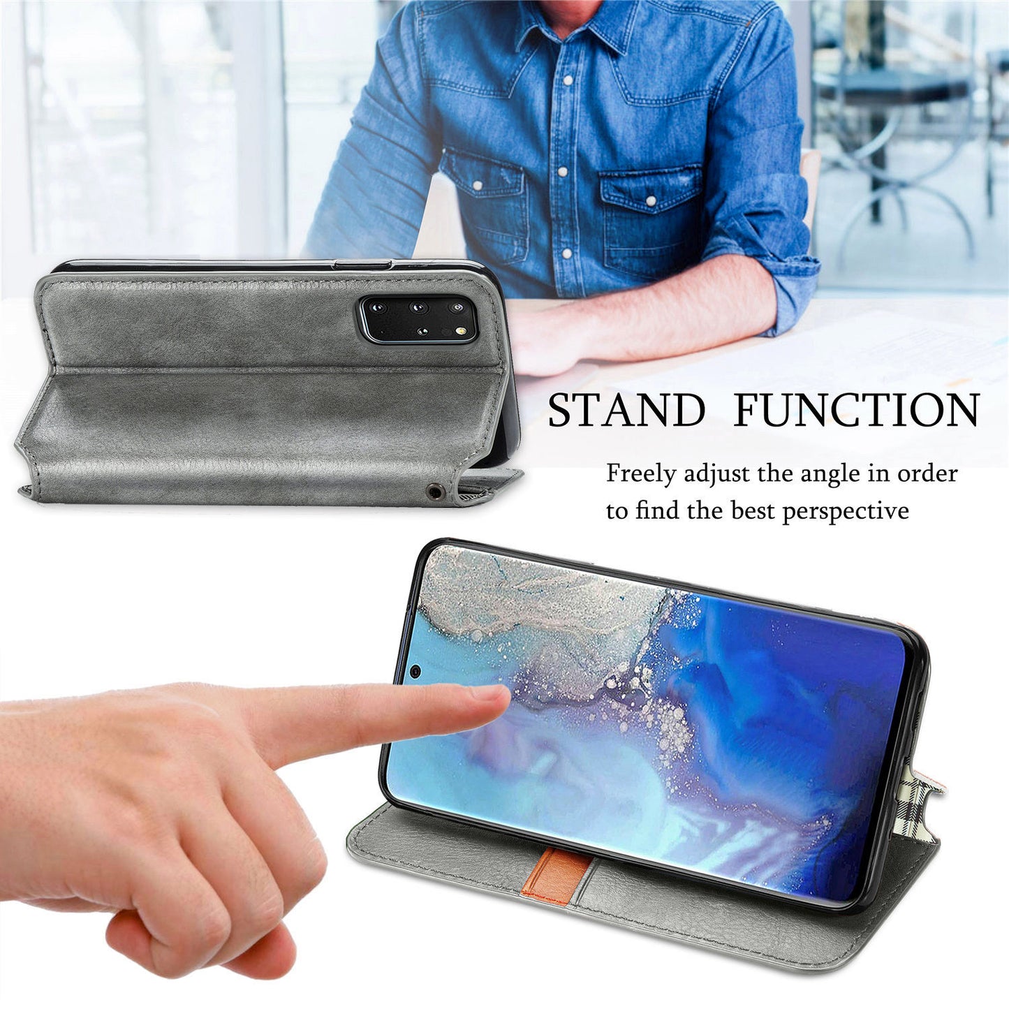Auto-Absorbed PU Leather Case for Samsung Galaxy S20 Plus/S20 Plus 5G, Rhombus Imprinting Wallet Stand Design Phone Accessory - Grey