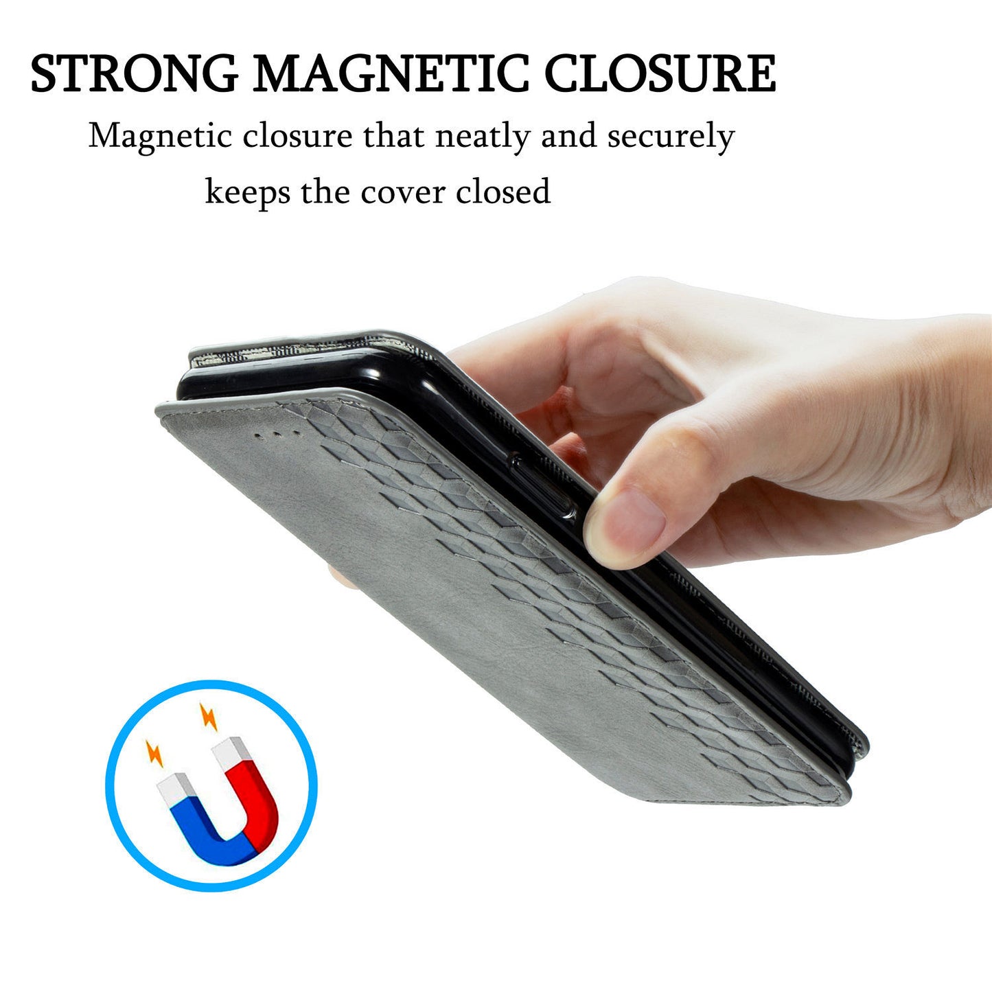 Auto-Absorbed PU Leather Case for Samsung Galaxy S20 Plus/S20 Plus 5G, Rhombus Imprinting Wallet Stand Design Phone Accessory - Grey