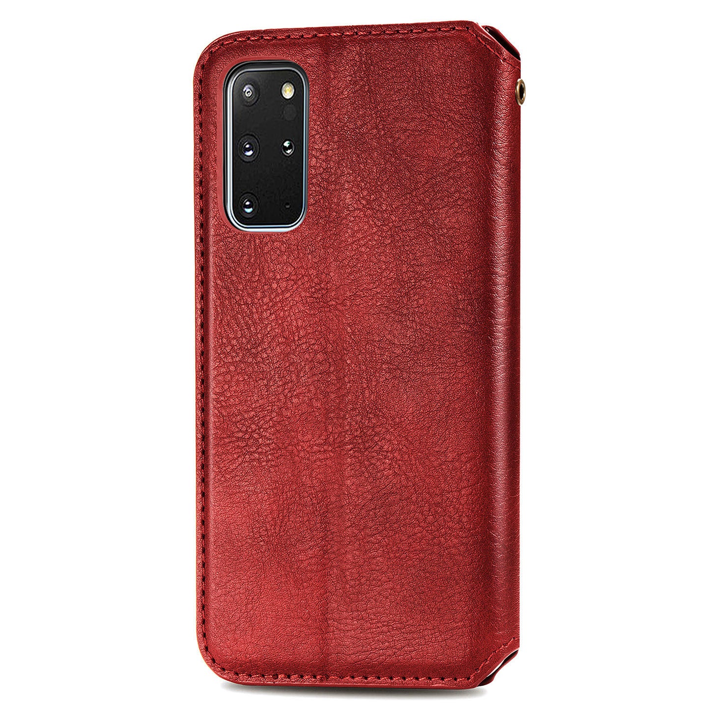 Auto-Absorbed PU Leather Case for Samsung Galaxy S20 Plus/S20 Plus 5G, Rhombus Imprinting Wallet Stand Design Phone Accessory - Red