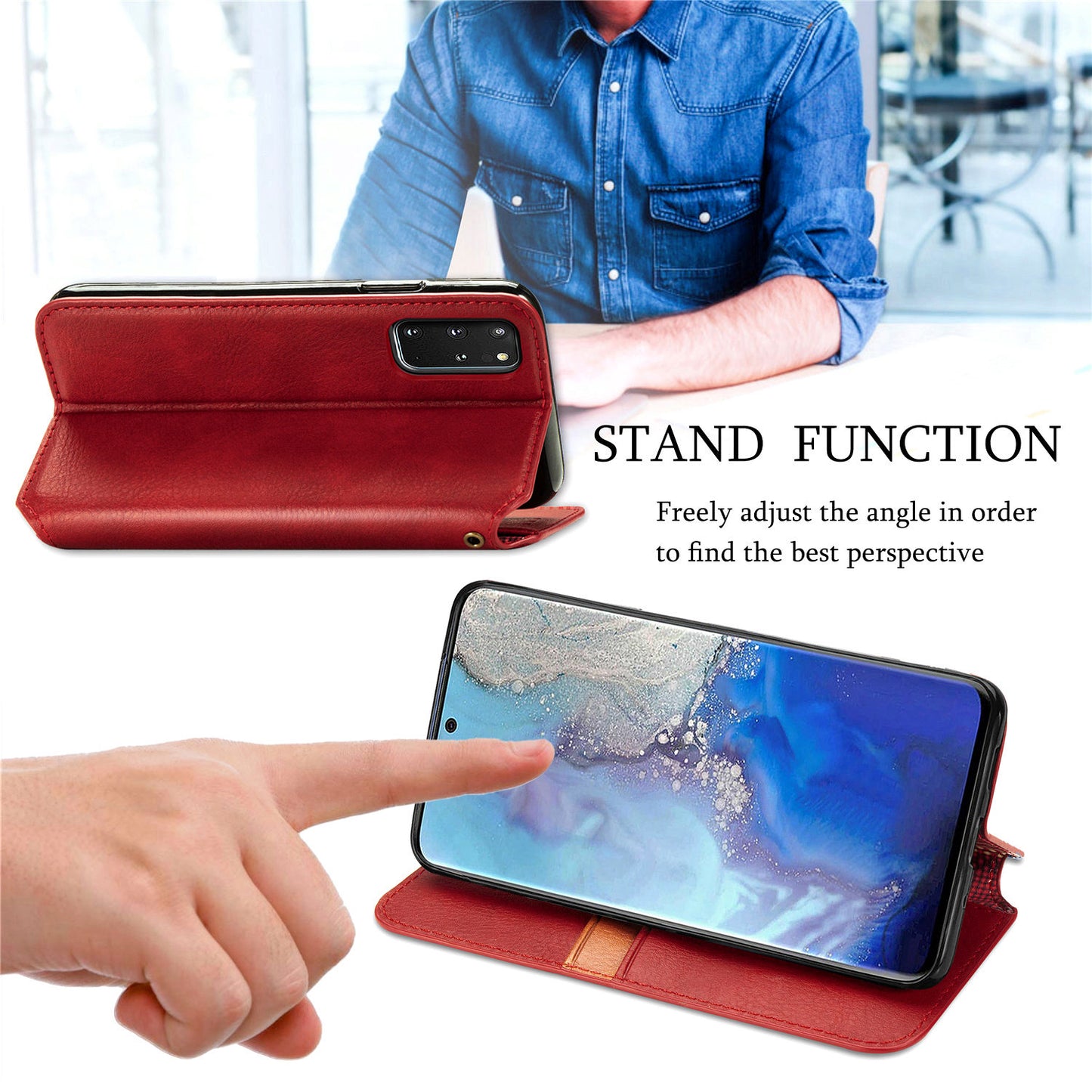 Auto-Absorbed PU Leather Case for Samsung Galaxy S20 Plus/S20 Plus 5G, Rhombus Imprinting Wallet Stand Design Phone Accessory - Red